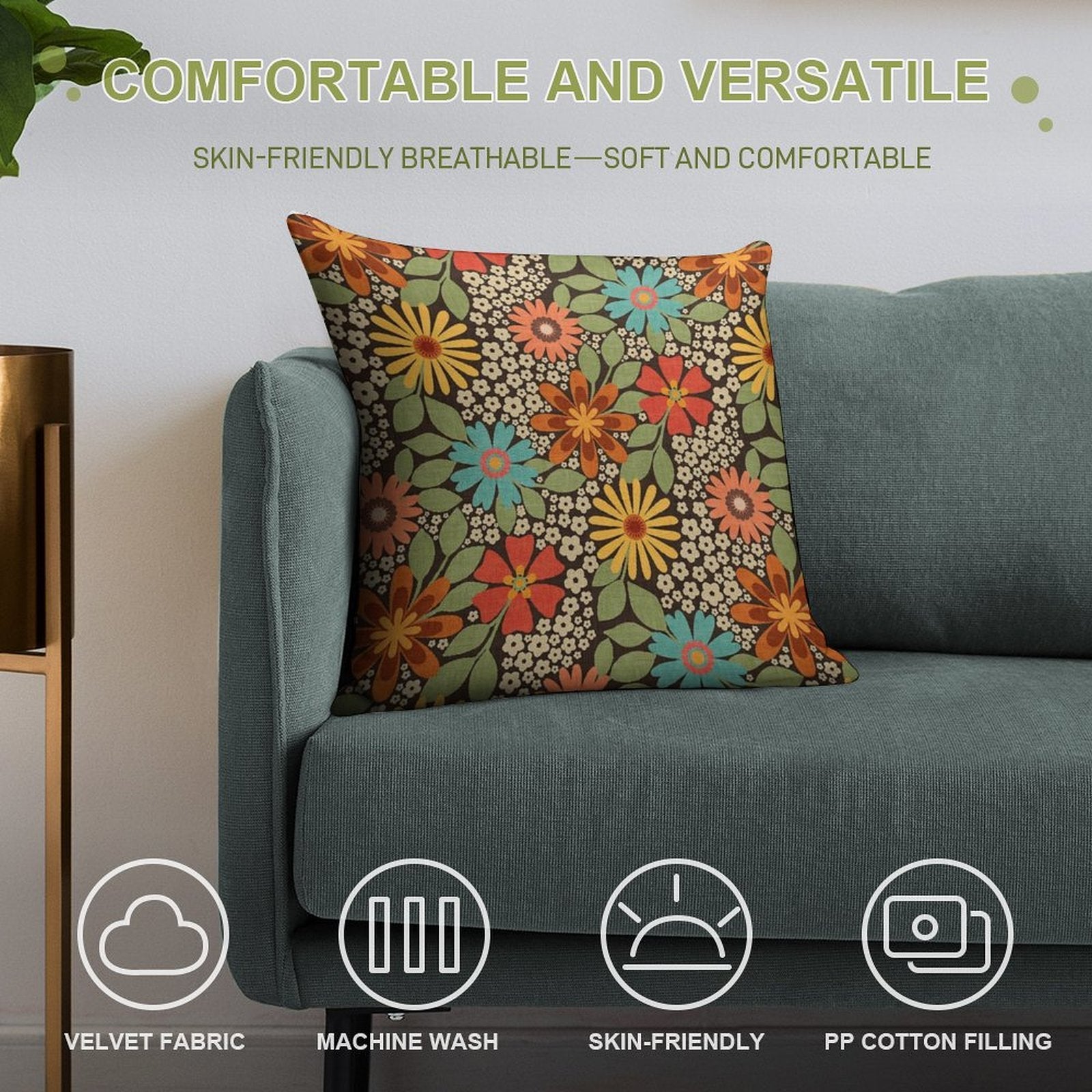 70s Retro Florals Soft Multiple Sizes Throw Pillow