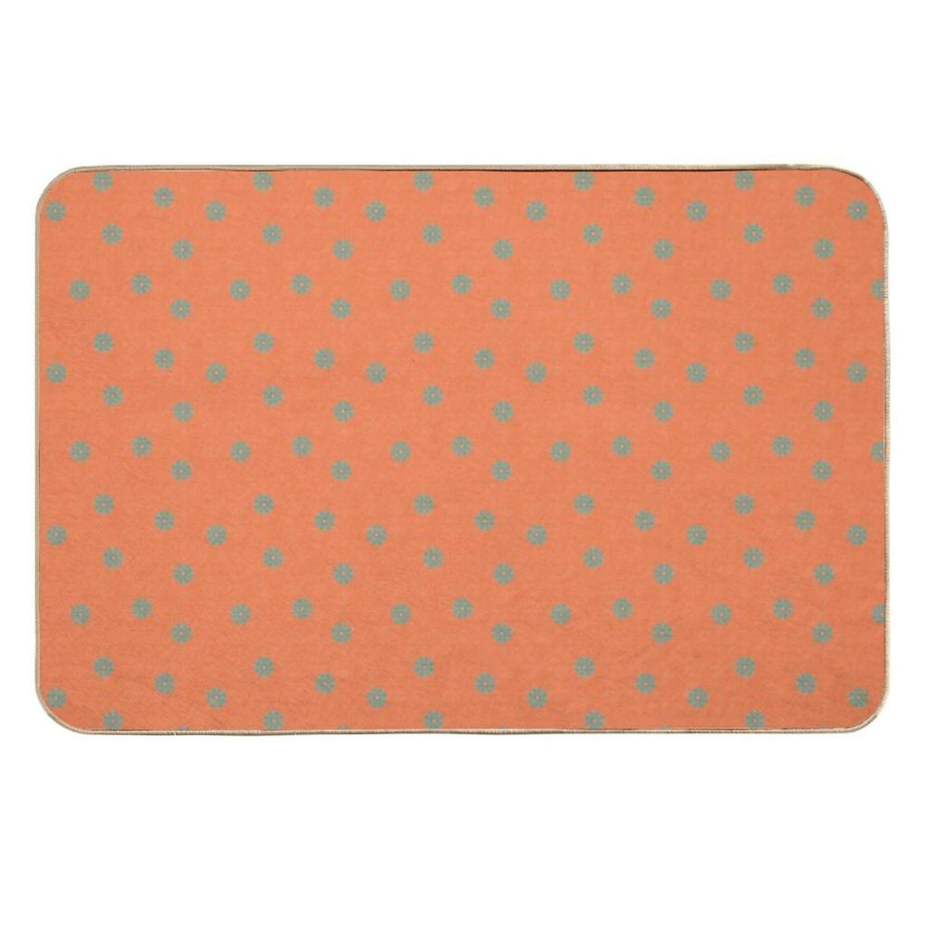 70s Retro Scattered Blue Florals With Orange Woven Textured Background  Long-Lasting Bath Mat