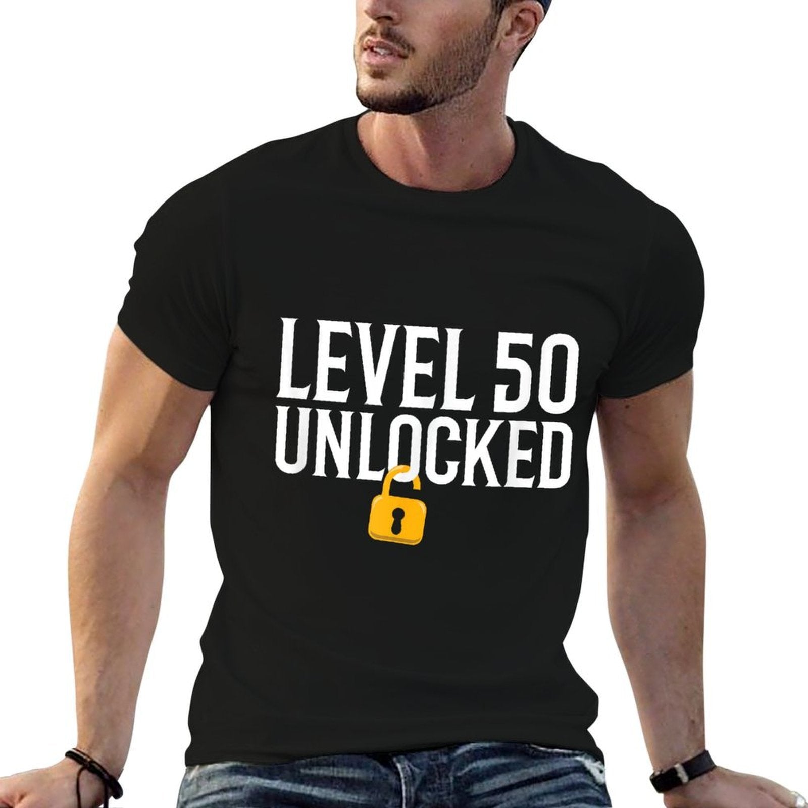 50th Birthday Gift T Funny Level 50 Unlocked  Eco-friendly Material T-Shirt