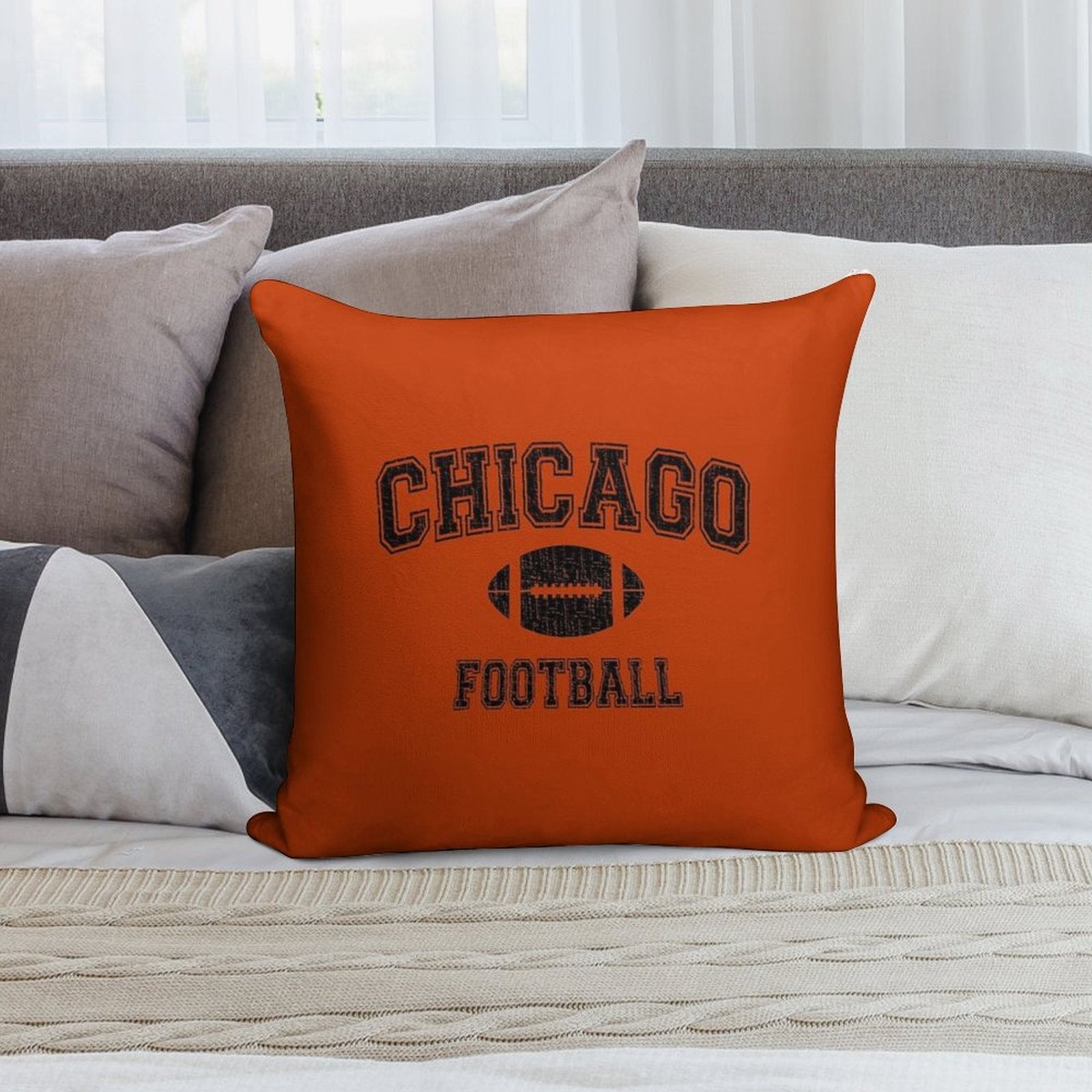 American Football Sport Design  Chicago Football - Distressed Soft Easy Maintenance Throw Pillow