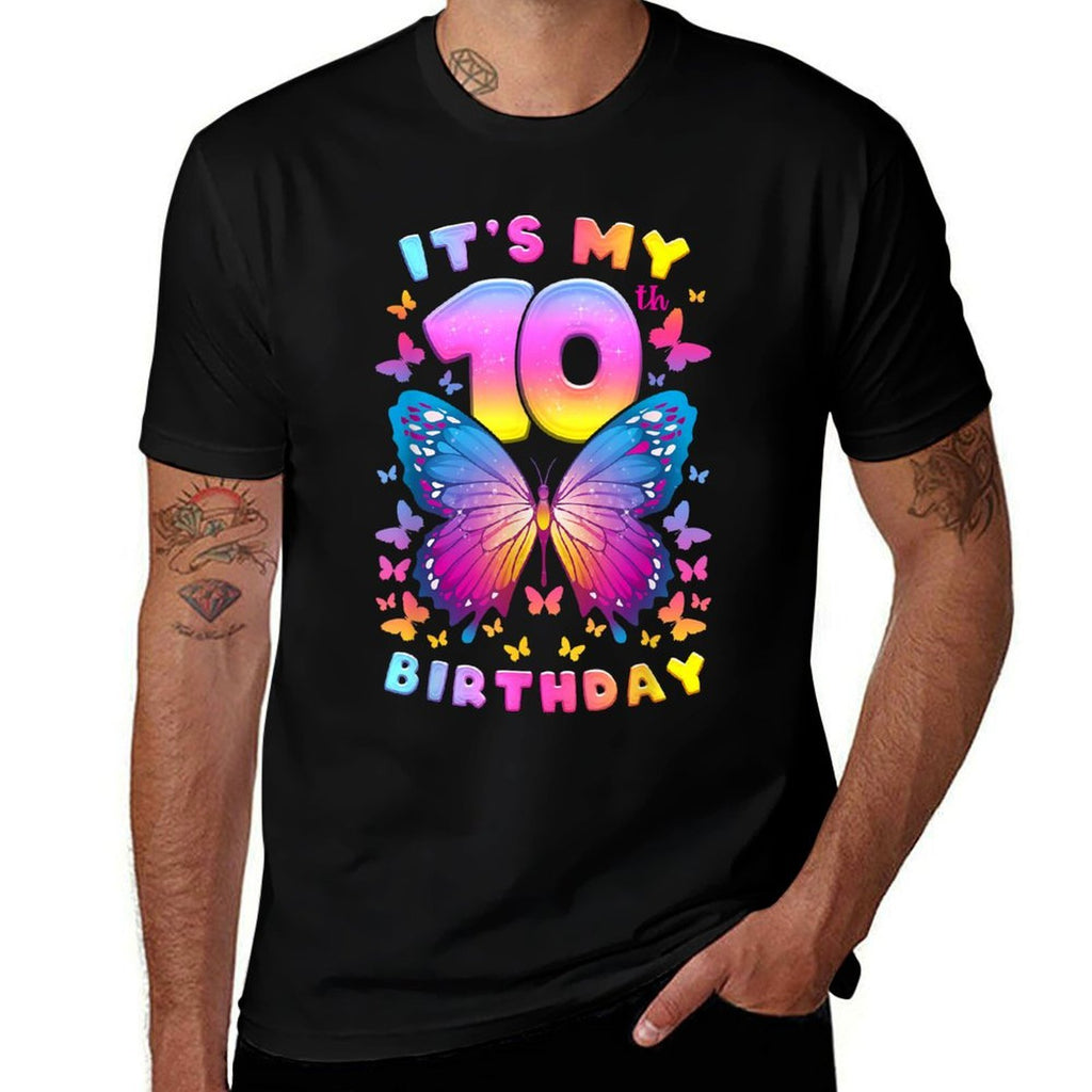 10th Birthday, Girl 10 Years, Butterfly, Number 10  Graphic-printed T-Shirt