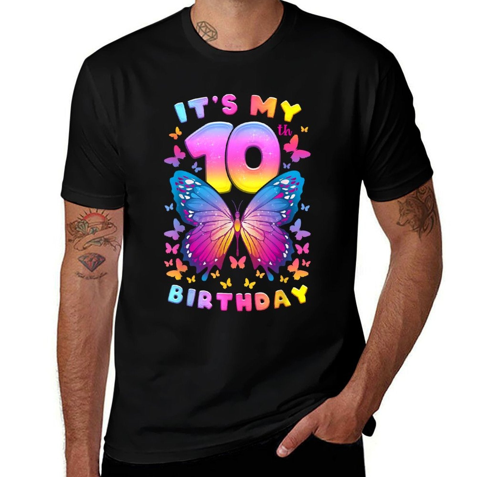 10th Birthday, Girl 10 Years, Butterfly, Number 10  Graphic-printed T-Shirt