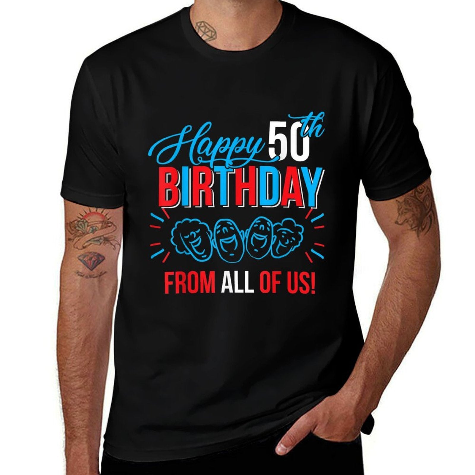 50 Years Old Birthday - Happy 50th Birthday From All Of Us  Ribbed Collar T-Shirt