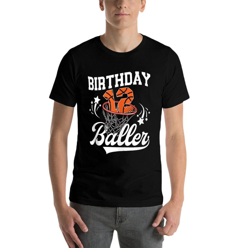 12th Basketball Birthday Twelve Year Old Basketball Player  Ribbed Collar T-Shirt