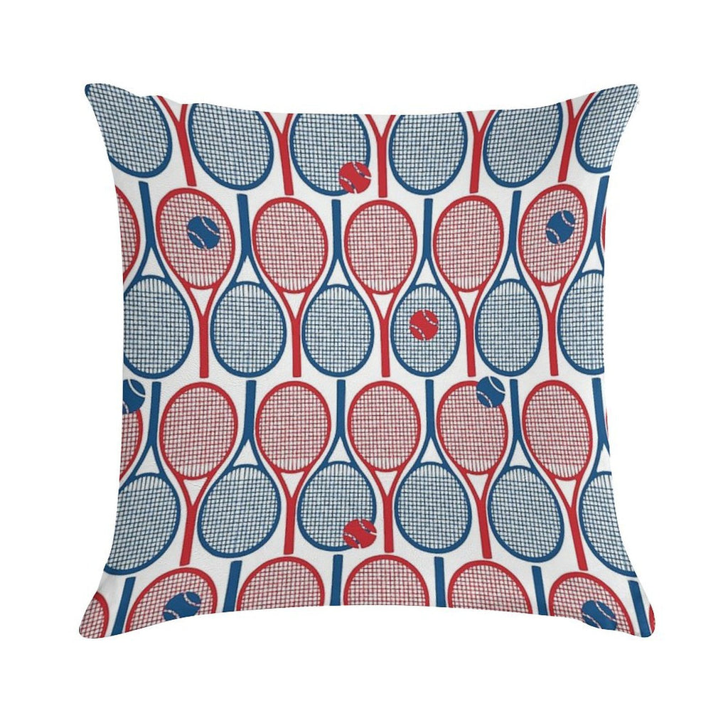 All Tennis Rackets Pattern Red And Navy Blue on White Backbround Soft Decorative Cover Throw Pillow