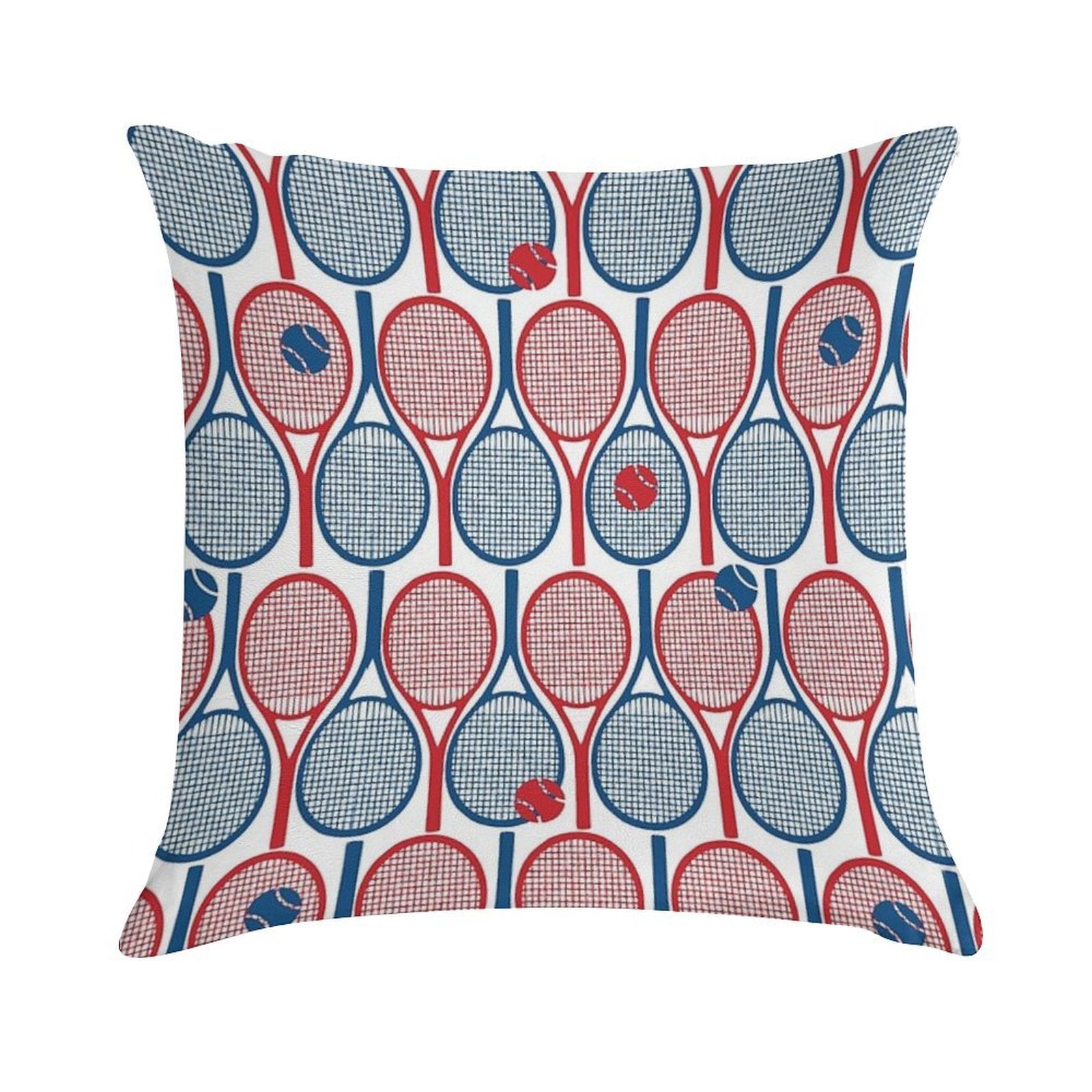 All Tennis Rackets Pattern Red And Navy Blue on White Backbround Soft Decorative Cover Throw Pillow