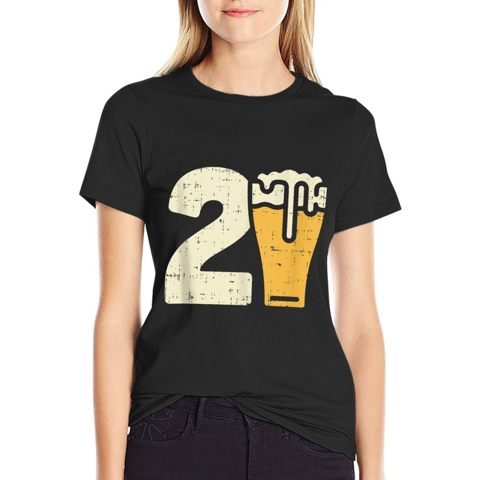 21 Beer 21st Birthday Drinking Party Celebration Adult Gift  Ribbed Collar T-Shirt