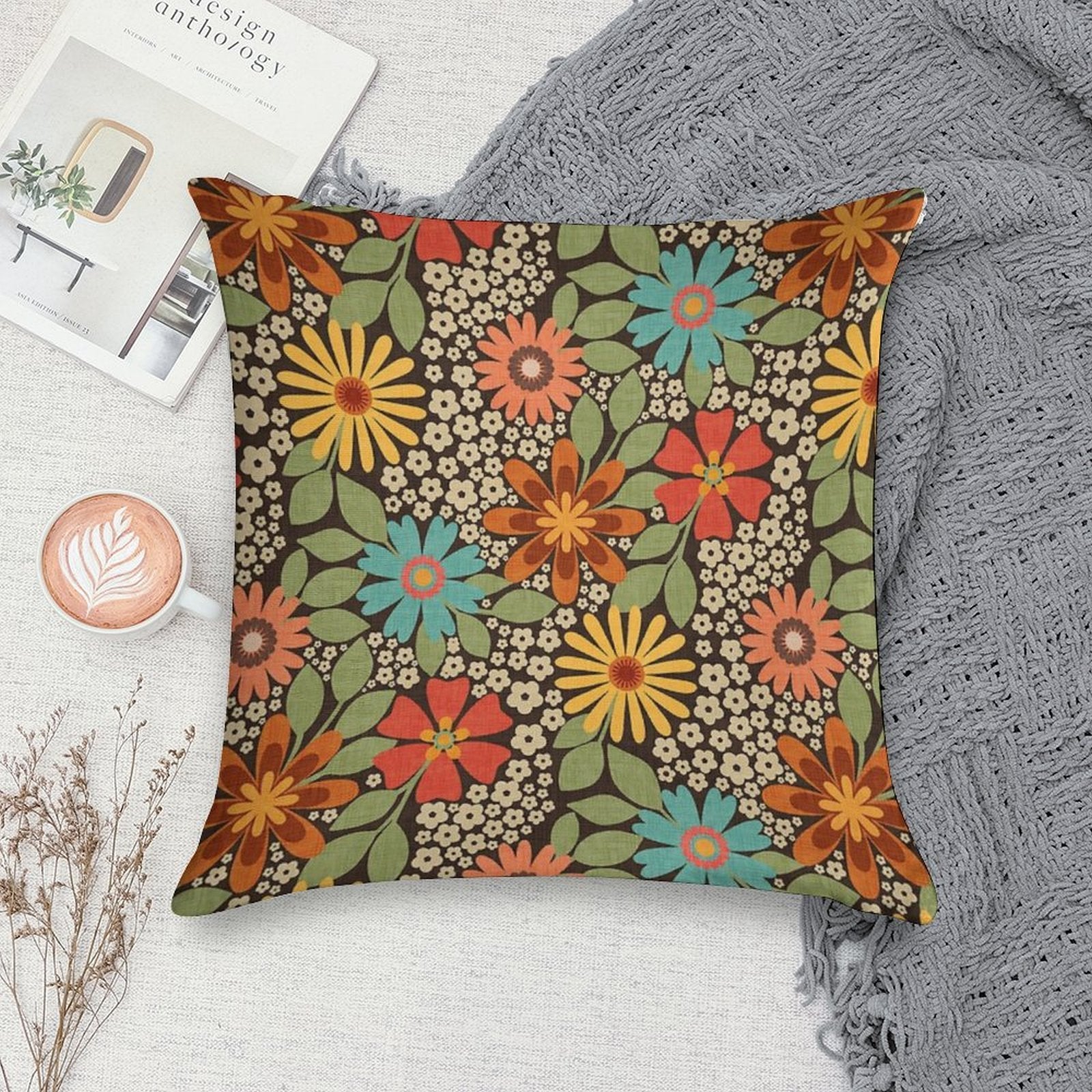 70s Retro Florals Soft Multiple Sizes Throw Pillow