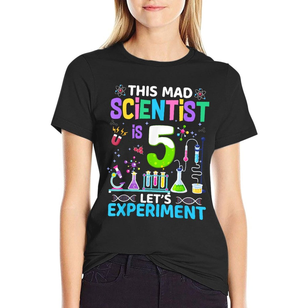 5 Years Old 5th Birthday Boys Girls Science Theme Party  Rolled Sleeves T-Shirt