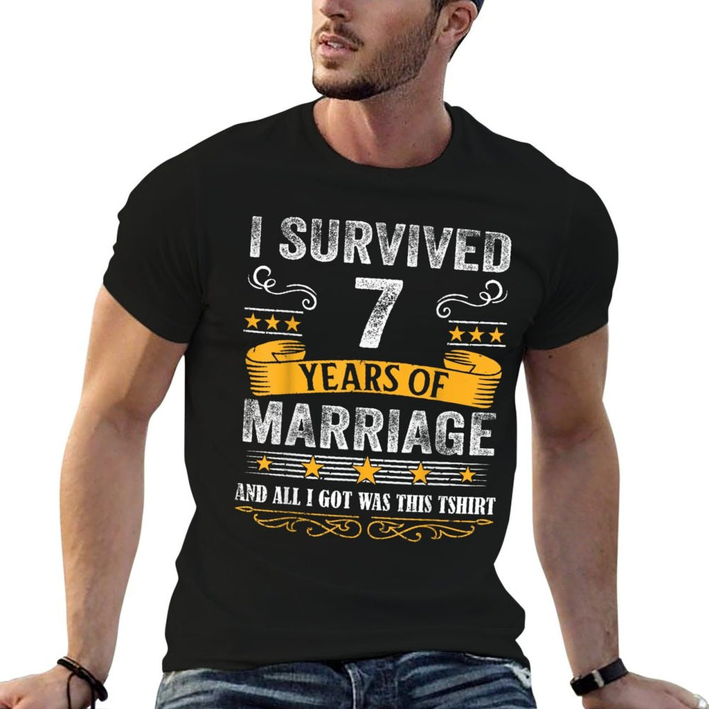 7th Wedding Anniversary Shirt Couples Husband Wife 7 Years  Polyester Blend T-Shirt