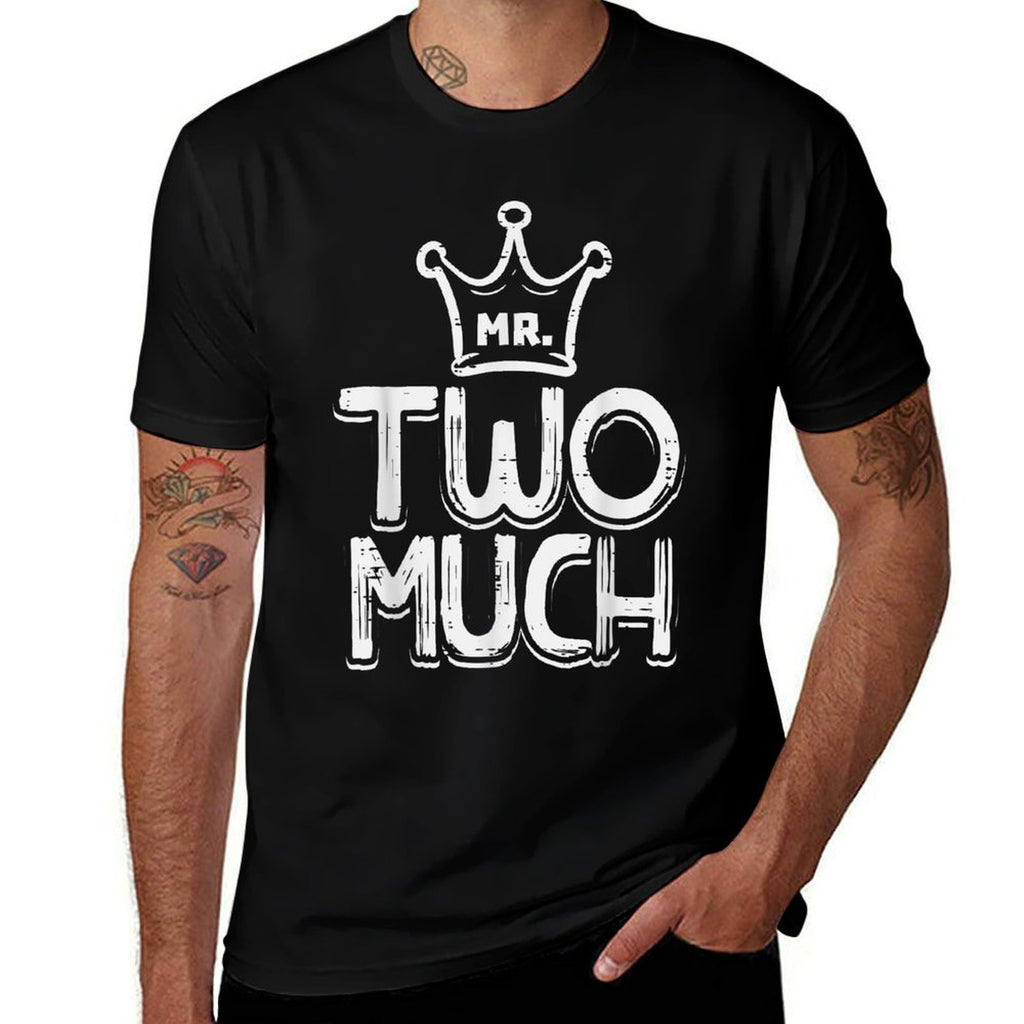 2nd Birthday Mr Two Much Crown 2 Years Old Boys Kids Toddler  Oversized Silhouette T-Shirt