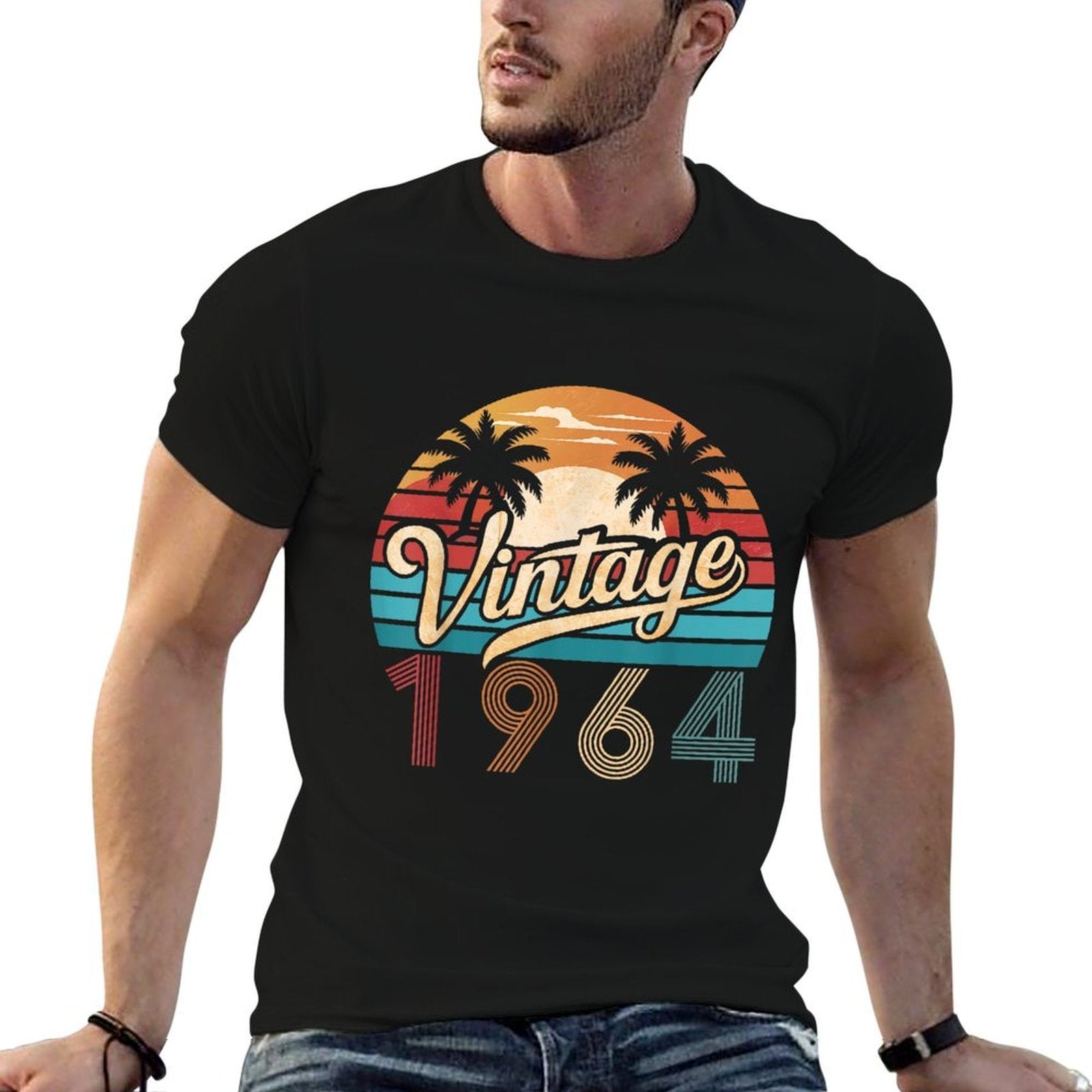 60th Birthday Retro Vintage Born In 1964 60 Years Old Gift  Fade-proof Color T-Shirt
