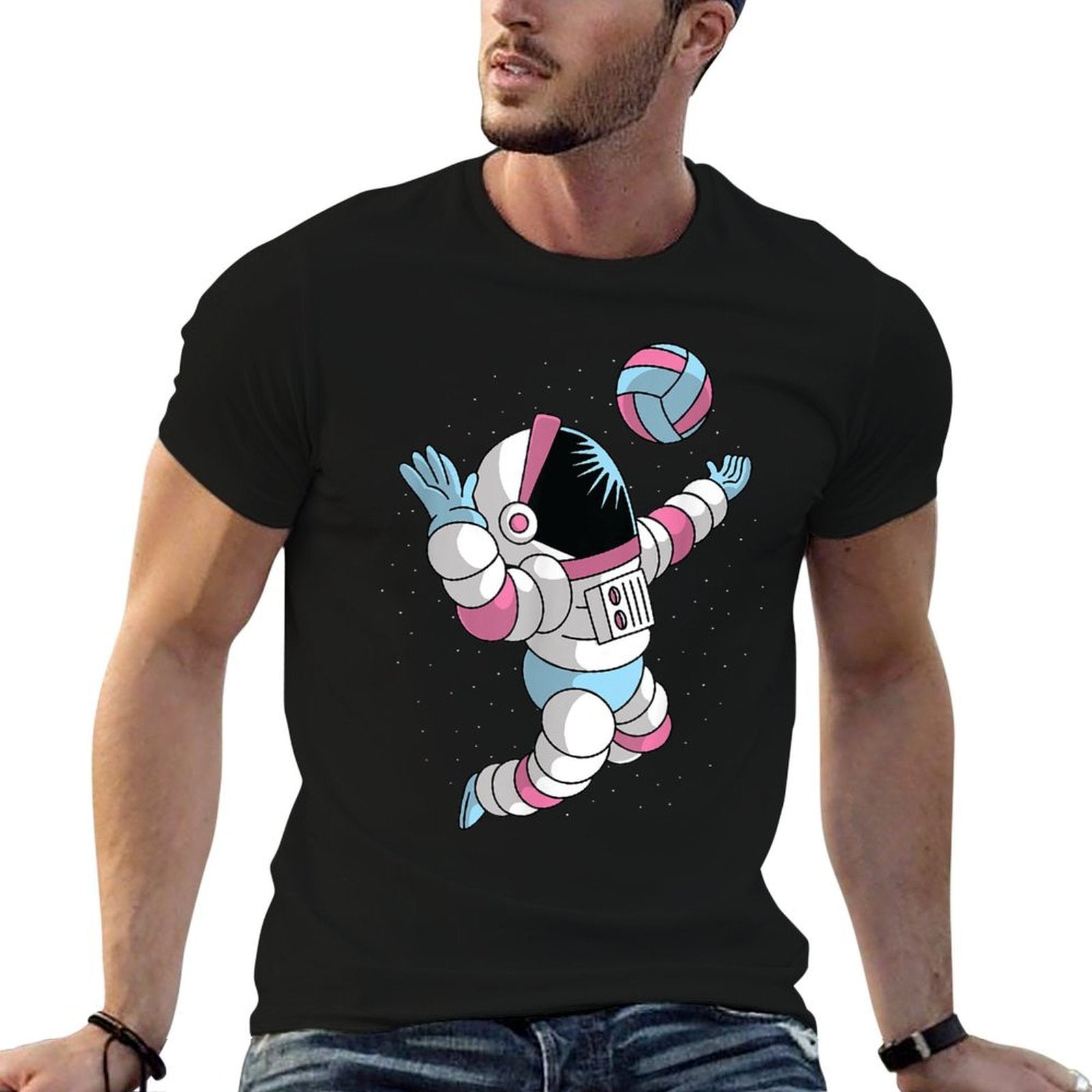 Astronaut Volleyball Player in Space Cool Science Sports  Relaxed-fit T-Shirt