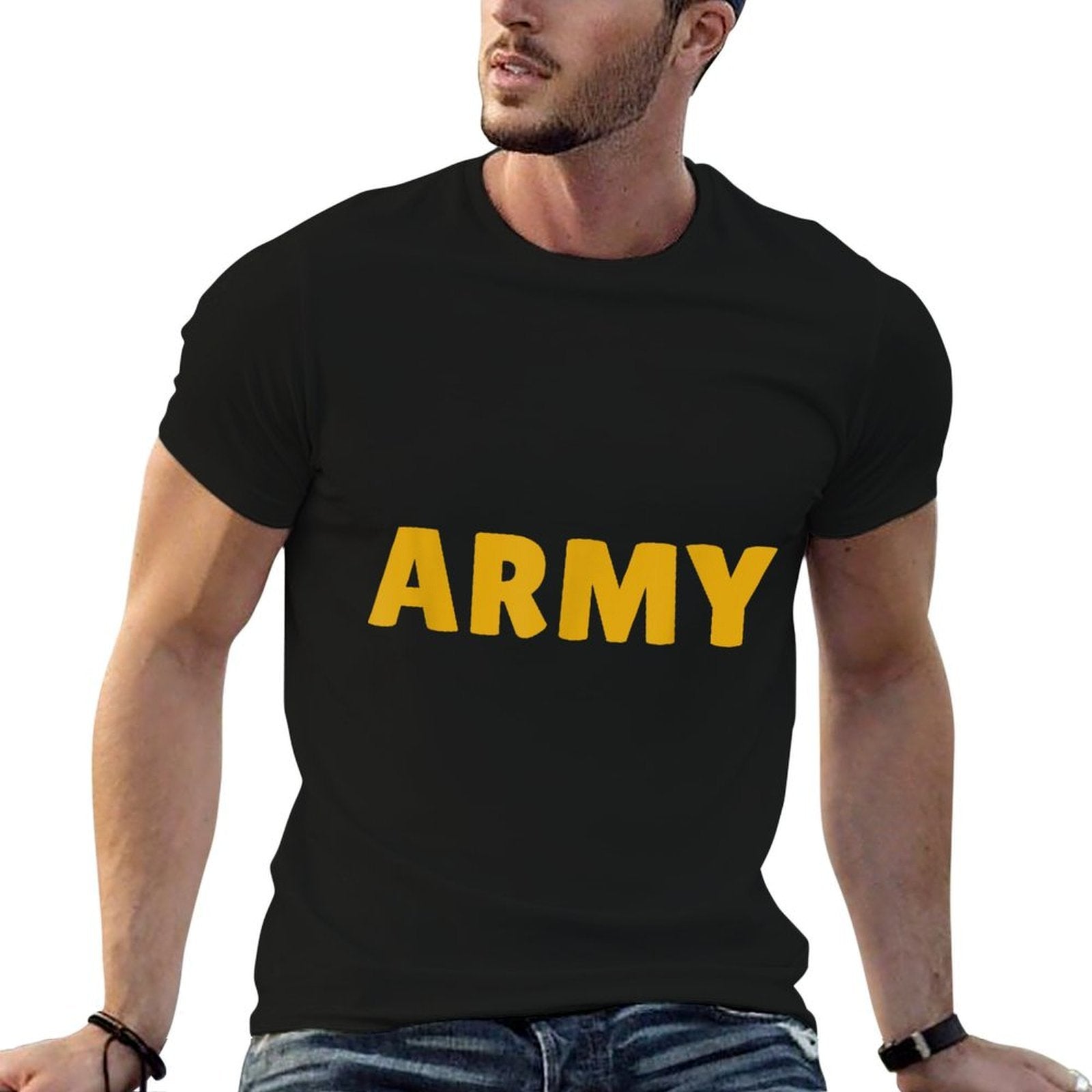 Army - Bold Military Yellow Text, Tactical Style  Affordable Price T-Shirt