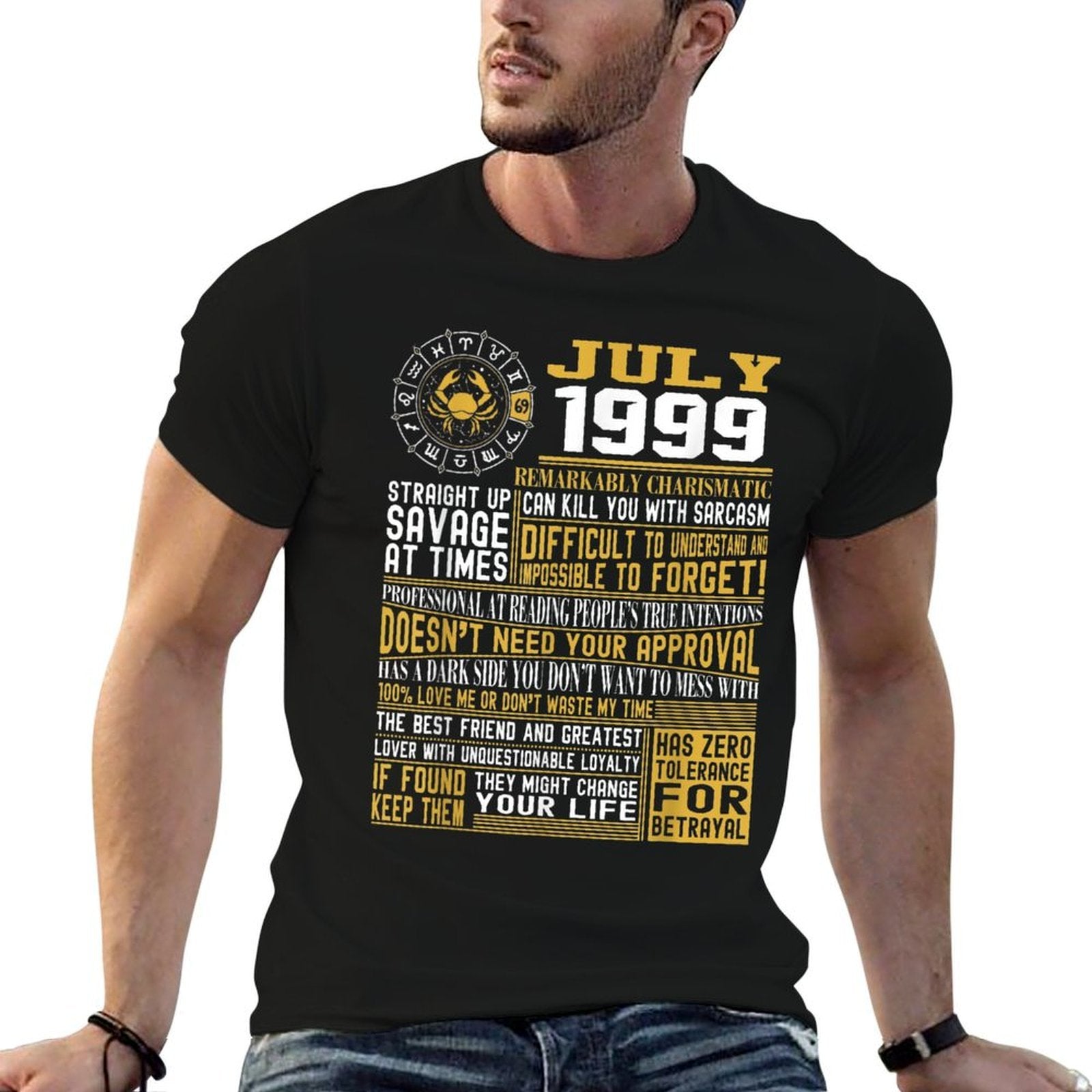 21st Birthday T-shirt, Born in July 1999 Facts  Ribbed Collar T-Shirt