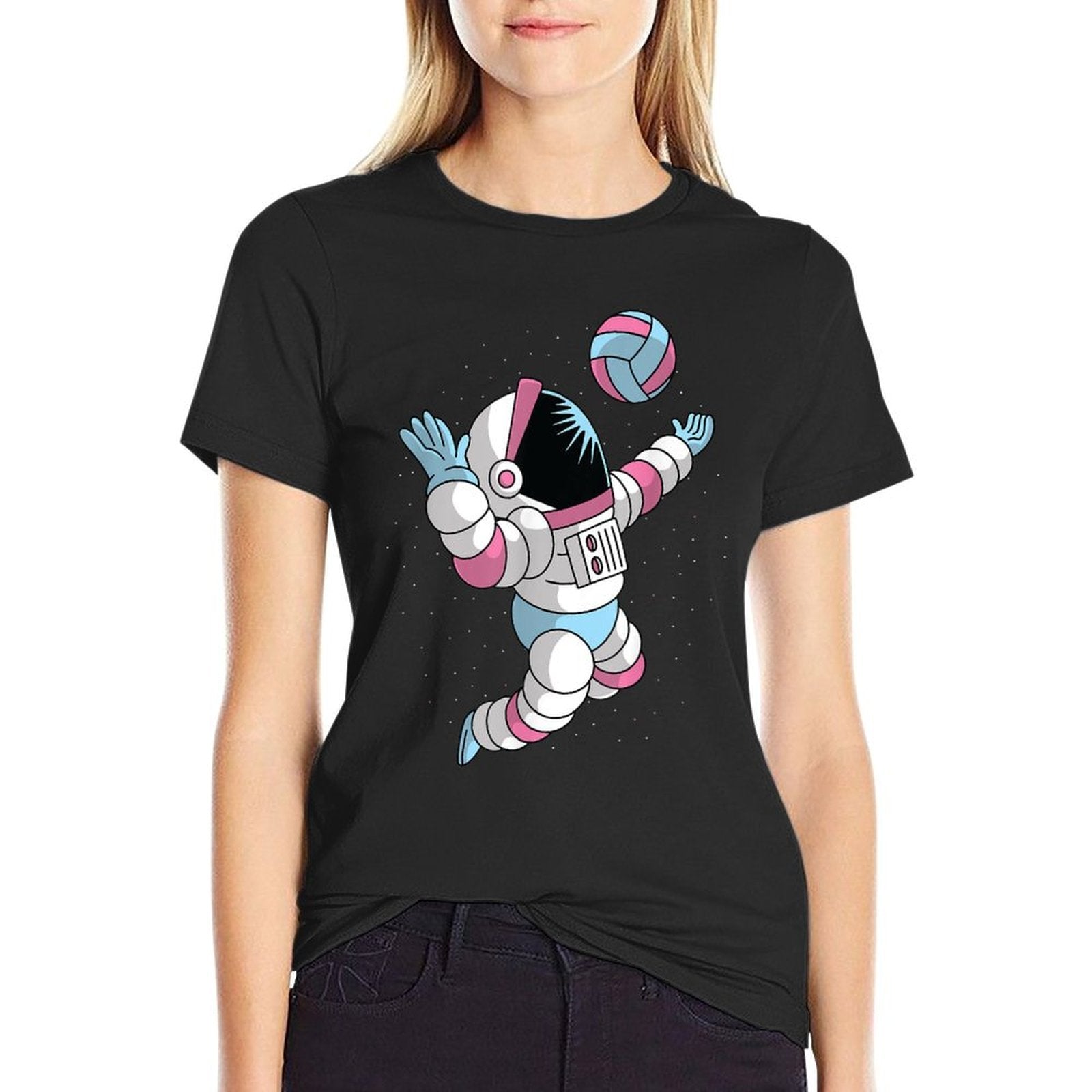 Astronaut Volleyball Player in Space Cool Science Sports  Relaxed-fit T-Shirt