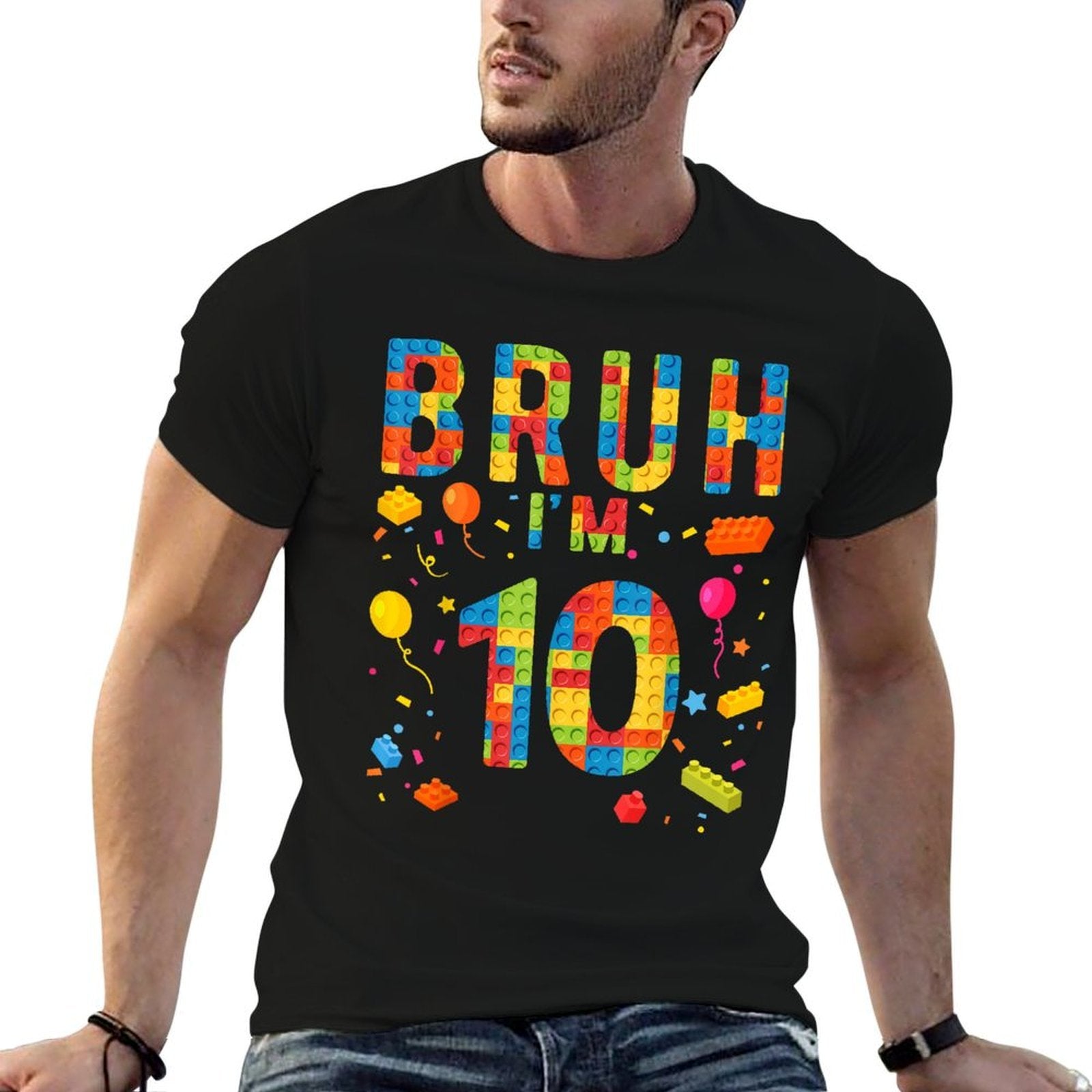 10 Year Old Building Blocks Bruh 10th Birthday Boy  Breathable T-Shirt