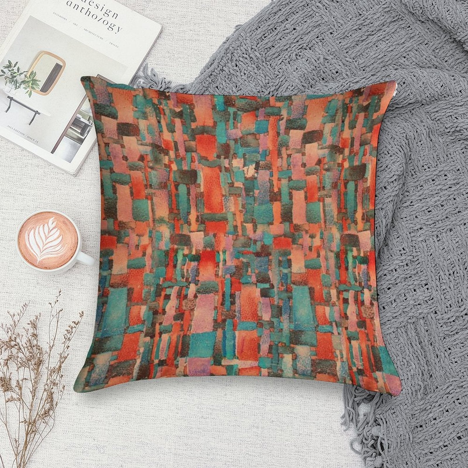 Abstract  Coral And Aqua Soft Skin-Friendly Throw Pillow
