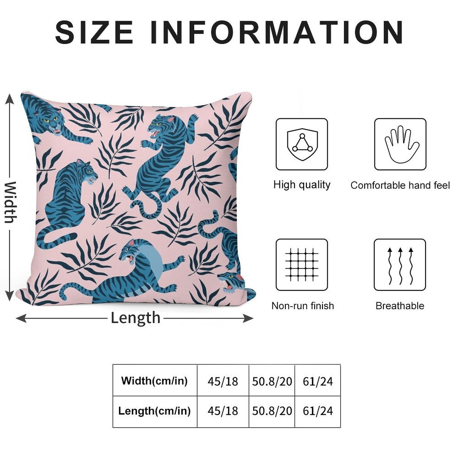 Asian Tigers And Tropical Leaves Soft Reinforced Edging Throw Pillow