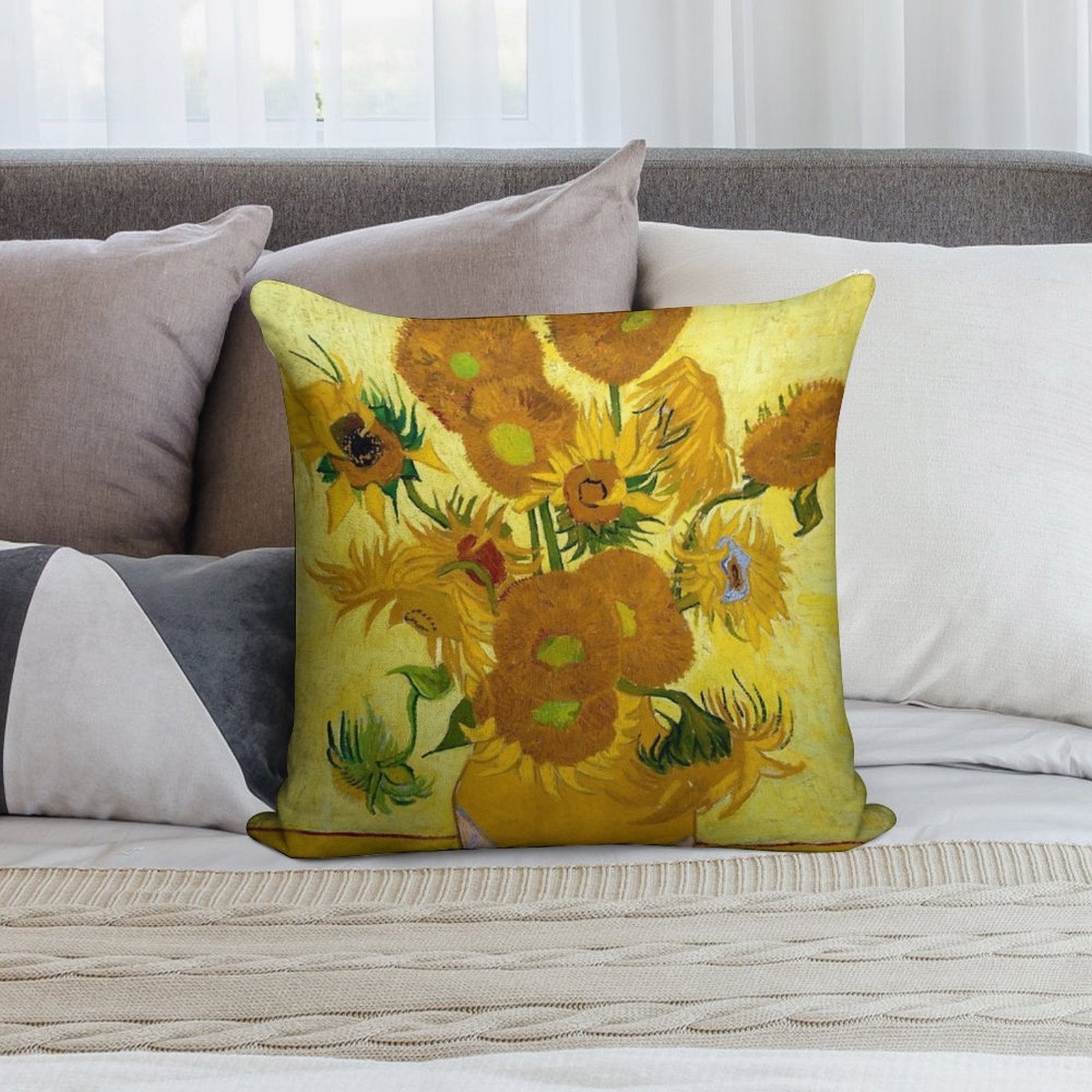 1889-Vincent Van Gogh-Sunflowers-73x95 Soft Home Decor Throw Pillow