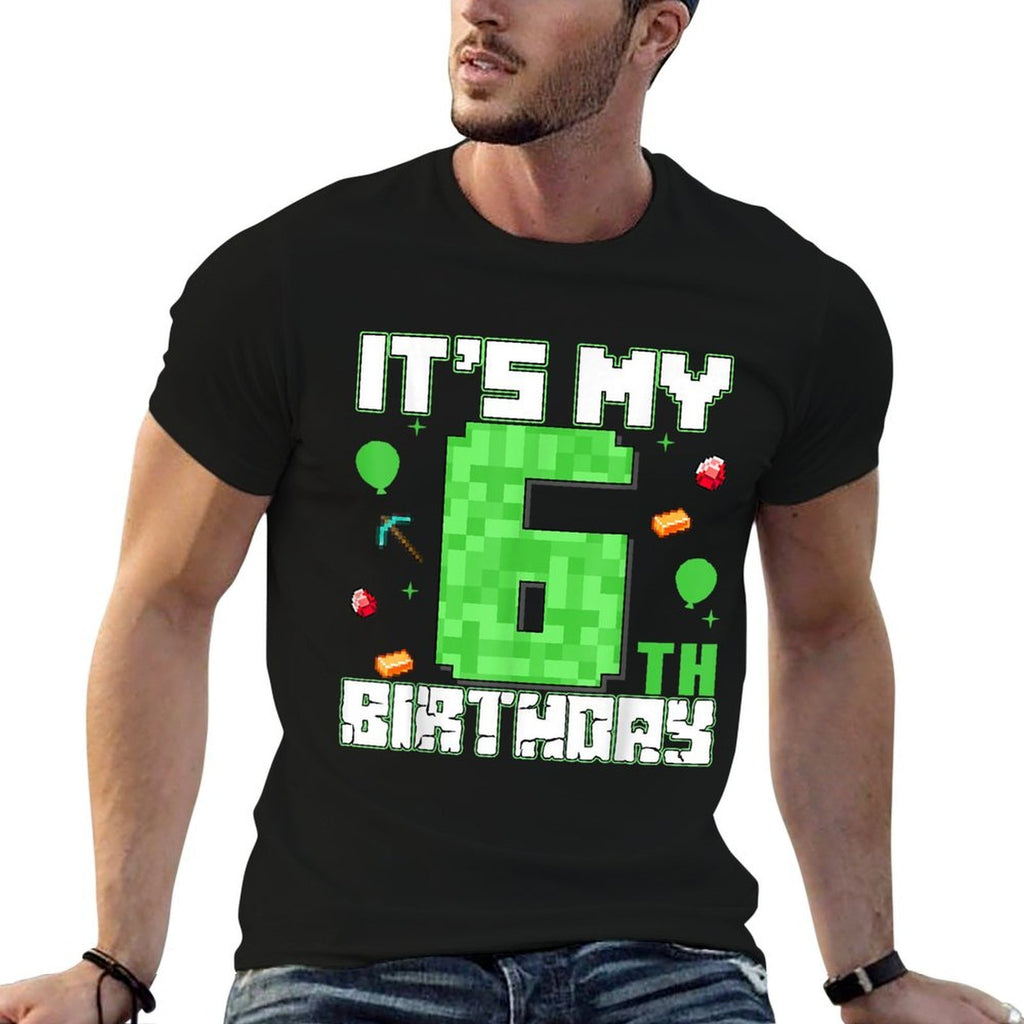 6th Birthday Kids It's My 6 Birthday Boy Pixel Number Party  High-quality Stitching T-Shirt