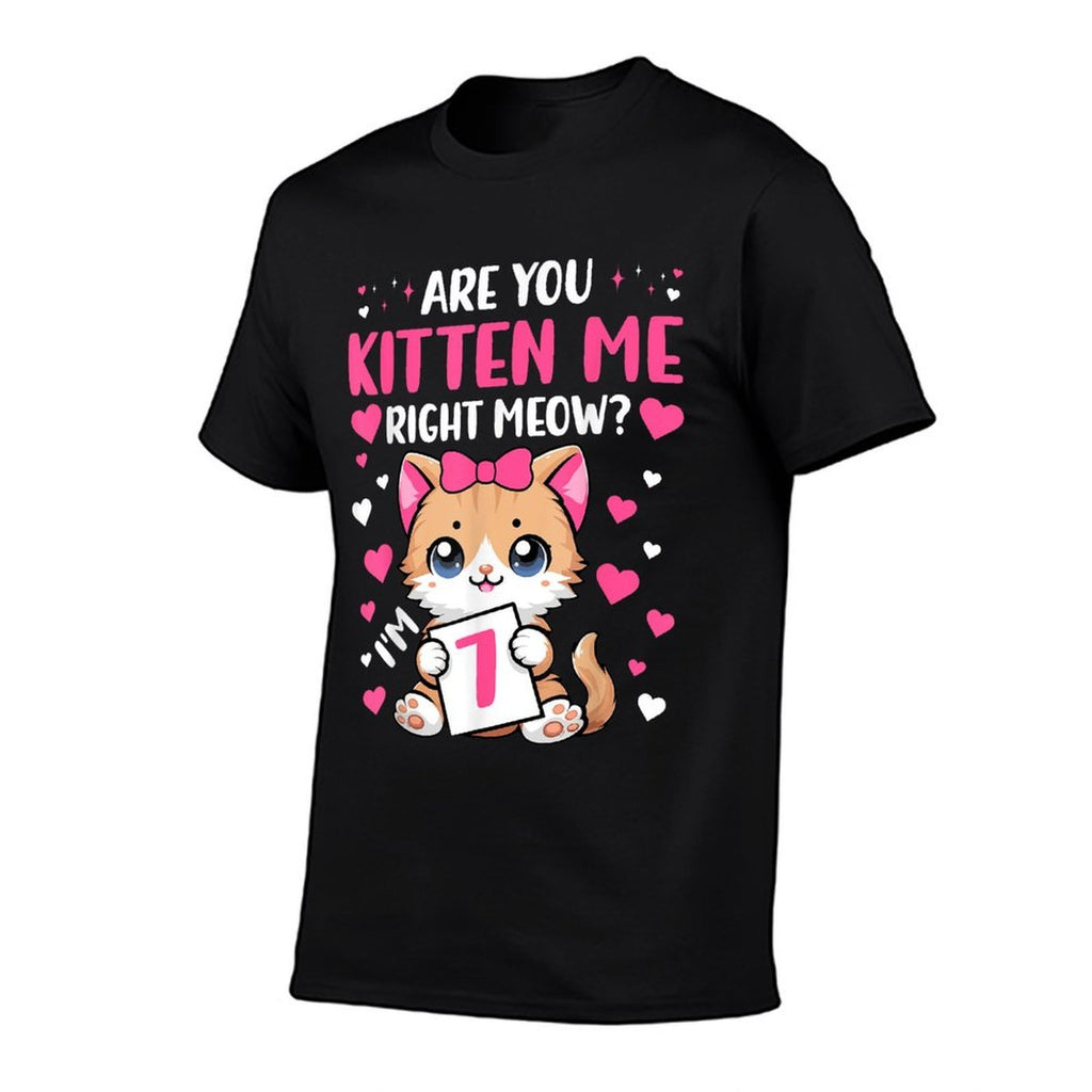7th Birthday Girl 7yr Seven 7 Year Old Kitten Cat Bday  Wrinkle-resistant T-Shirt