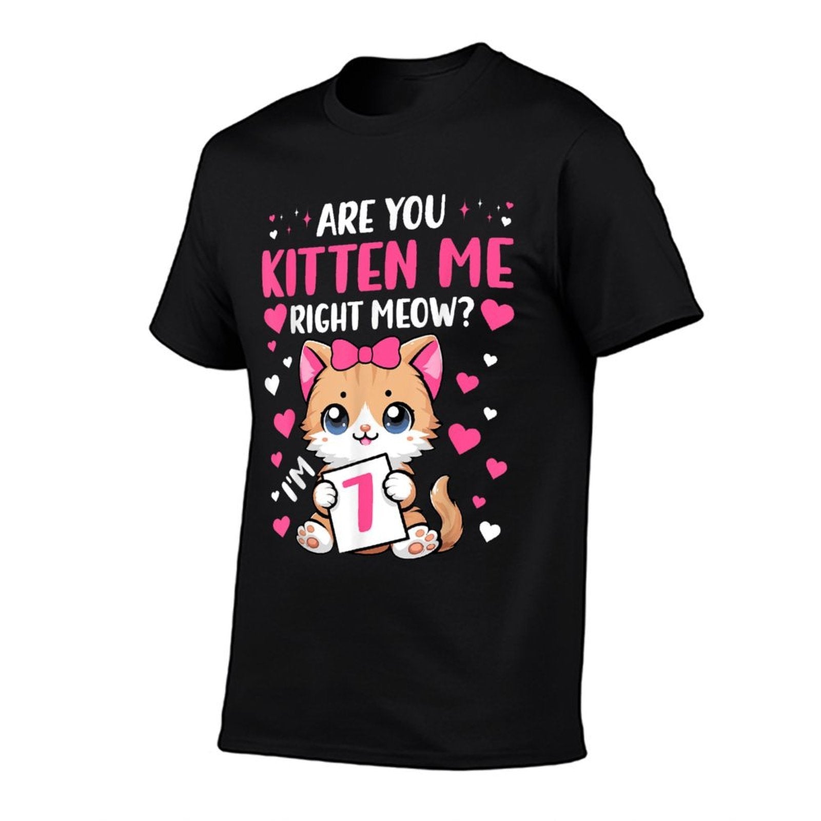 7th Birthday Girl 7yr Seven 7 Year Old Kitten Cat Bday  Wrinkle-resistant T-Shirt