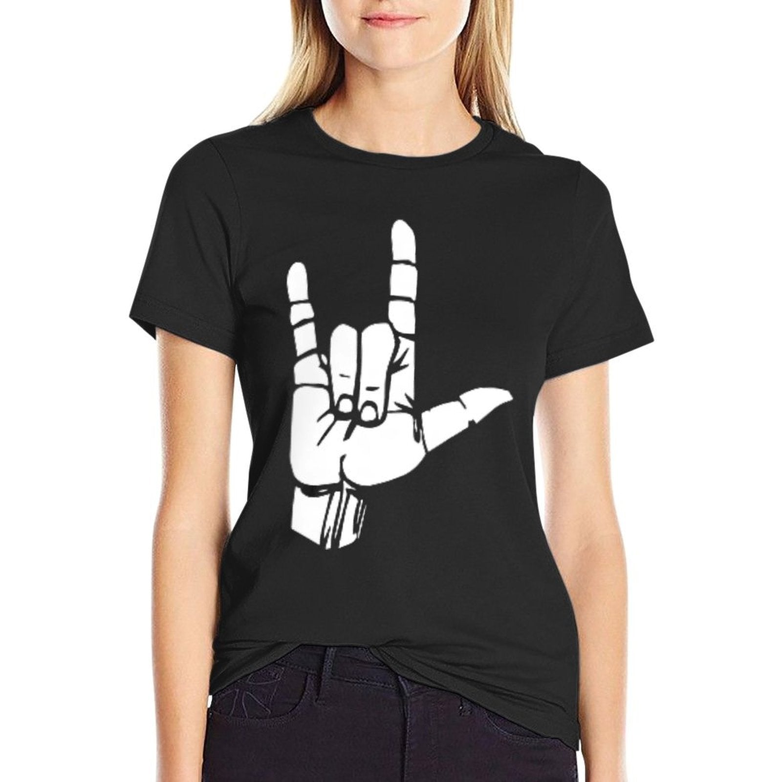 ASL I Love You Gift American Sign Language  Heathered Texture T-Shirt