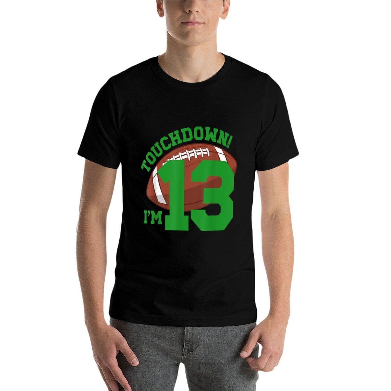 13th Birthday Football Thirteen Year Old Football Player  Ribbed Collar T-Shirt