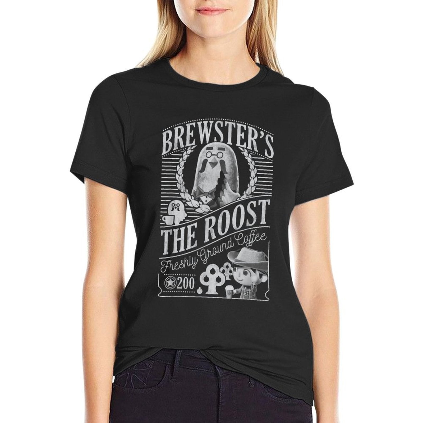Animal Crossing Brewsters The Roost Graphic  Ribbed Collar T-Shirt