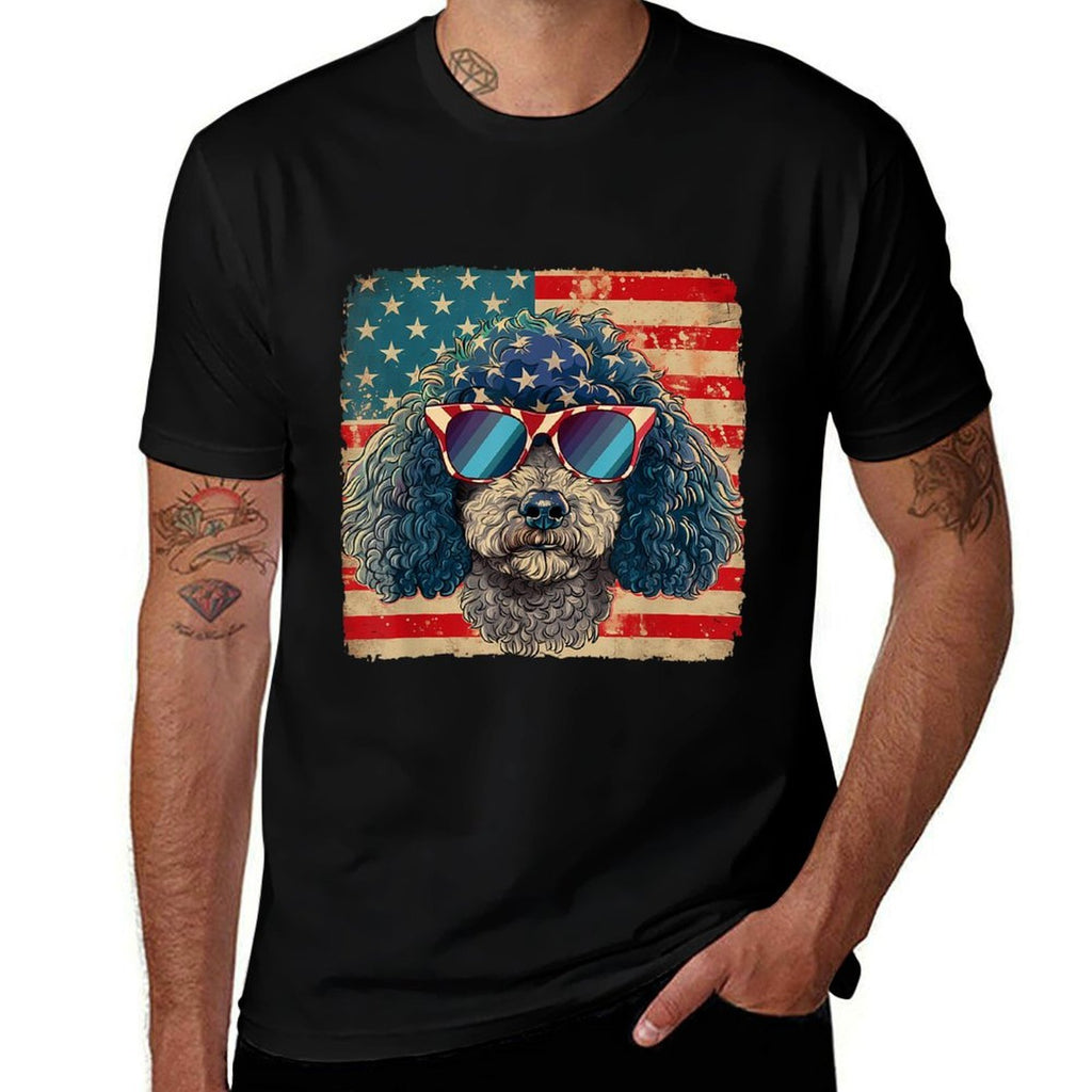 American Star Stripes Poodle Dog 4th of July Men Women  Eco-friendly Material T-Shirt
