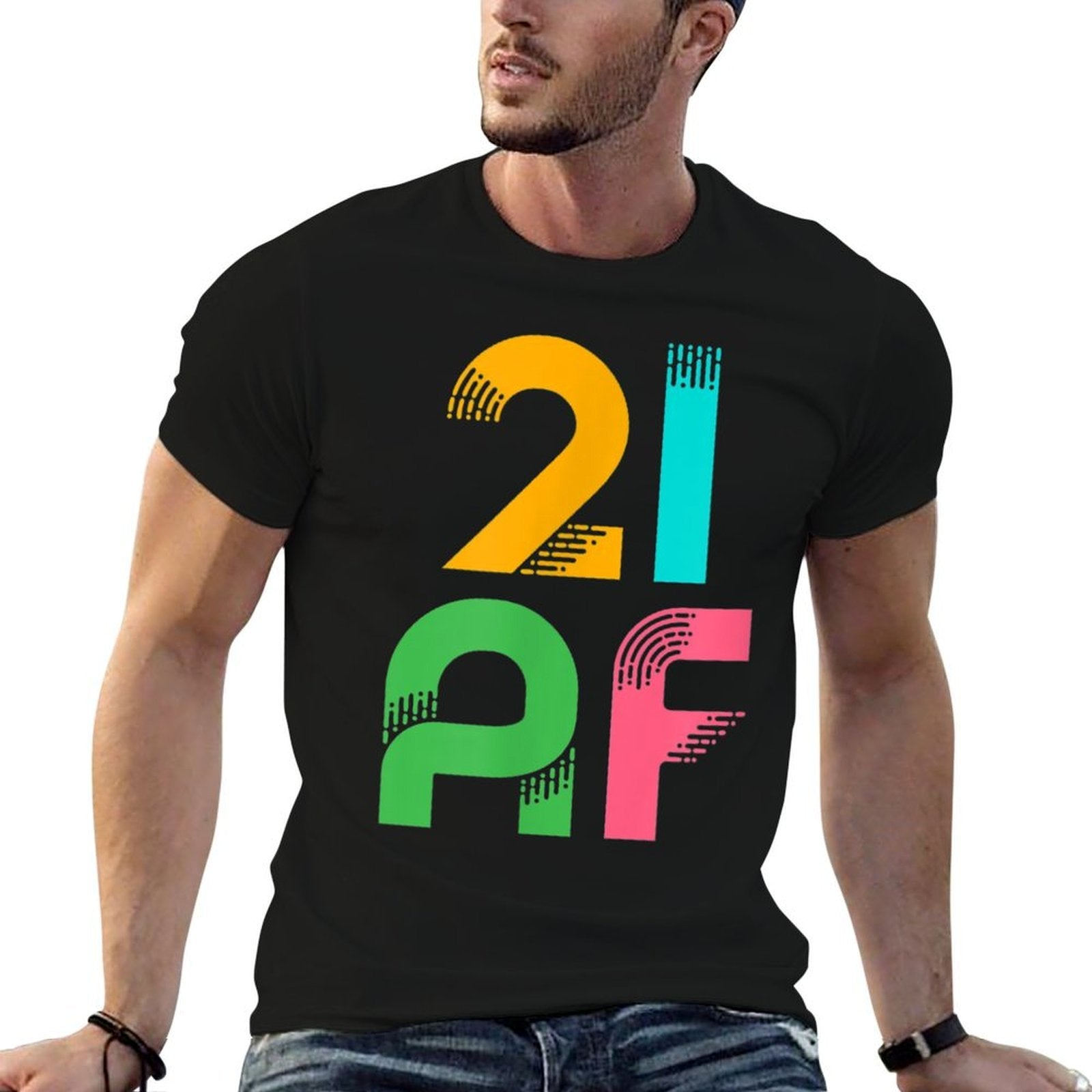 21 AF  Vintage 21 Years Old  Colorful Retro 21st Birthday  Rolled Sleeves T-Shirt