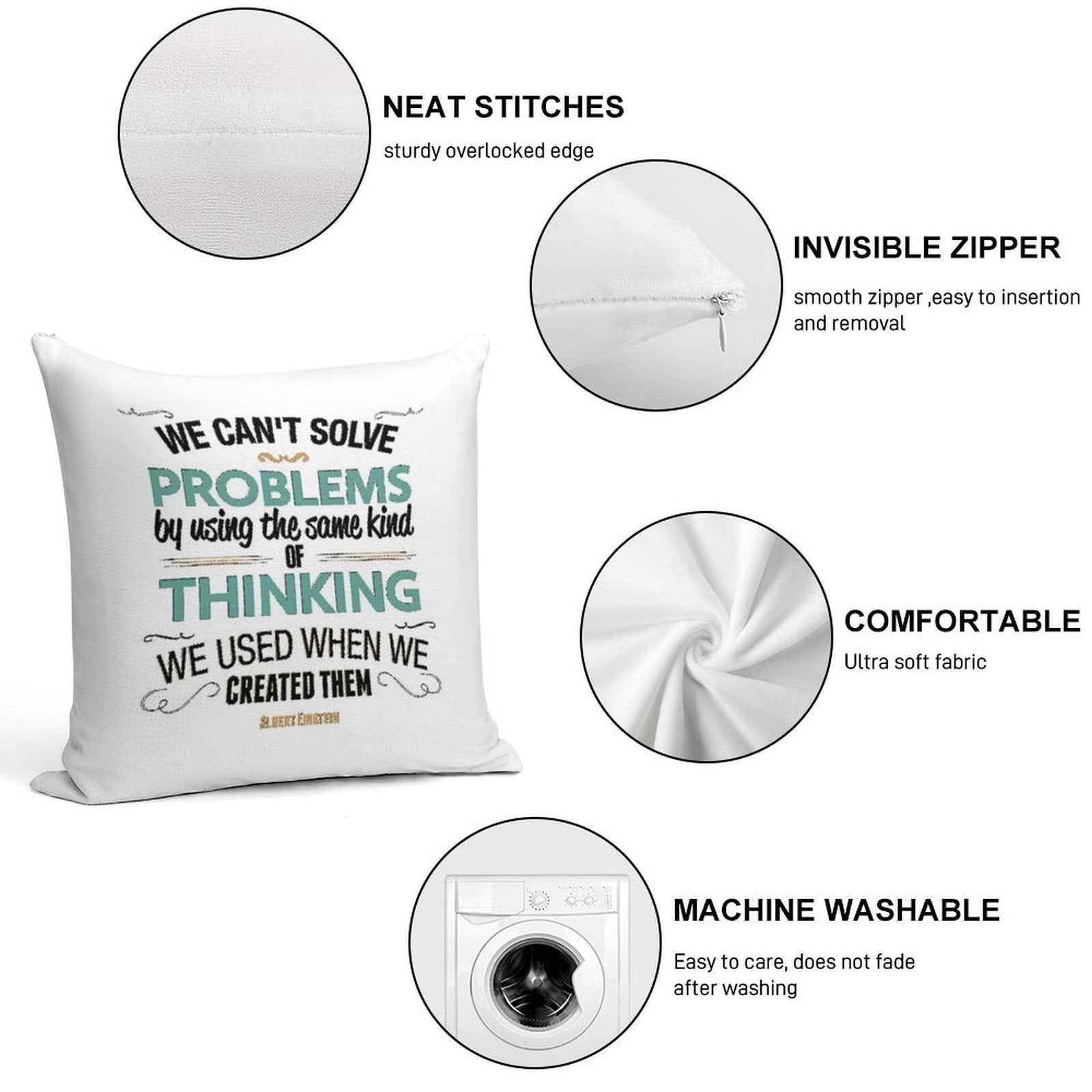 Albert Einstein Soft Hidden Zipper Throw Pillow