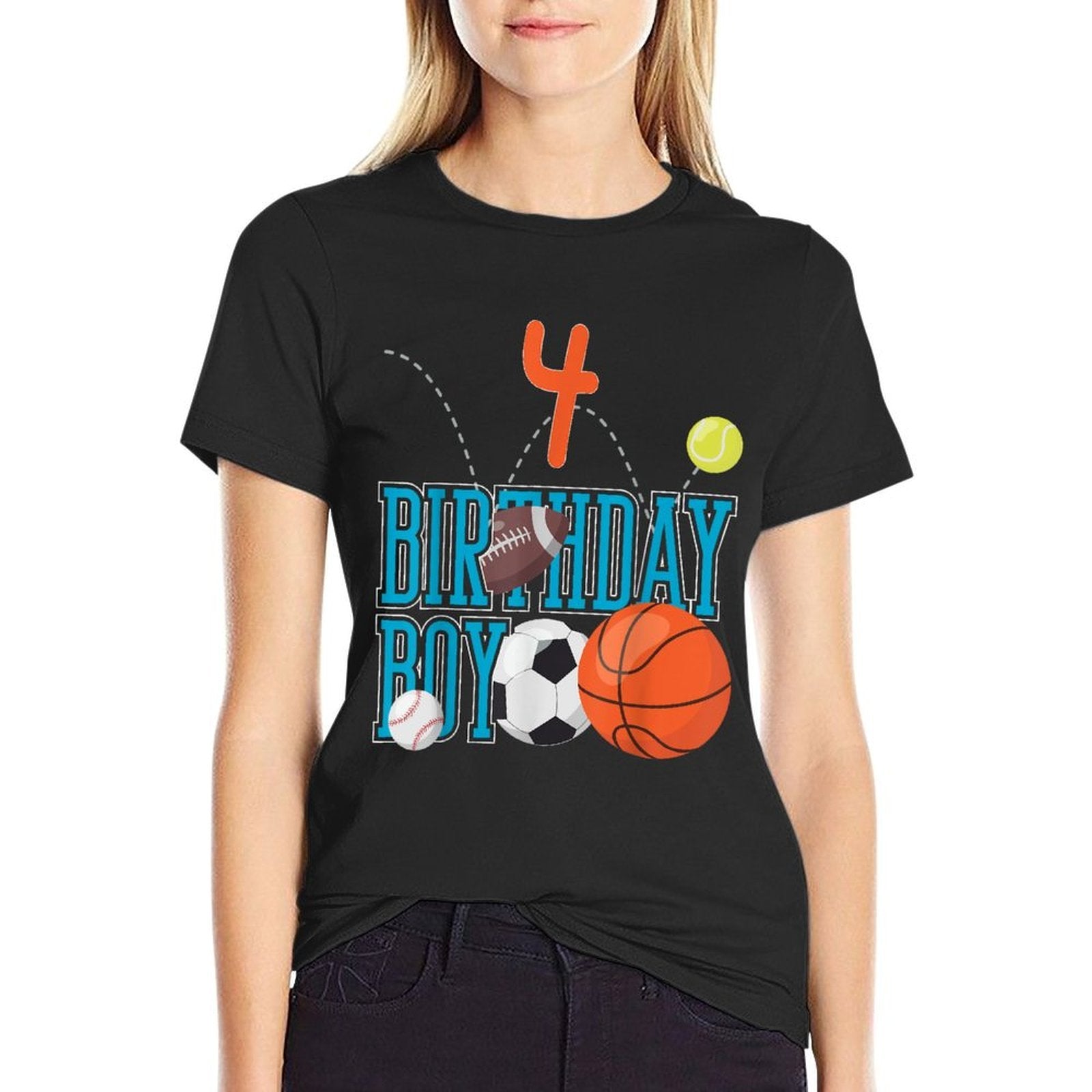 4 Years Old Birthday Boy Sports Matching Family  High-quality Stitching T-Shirt