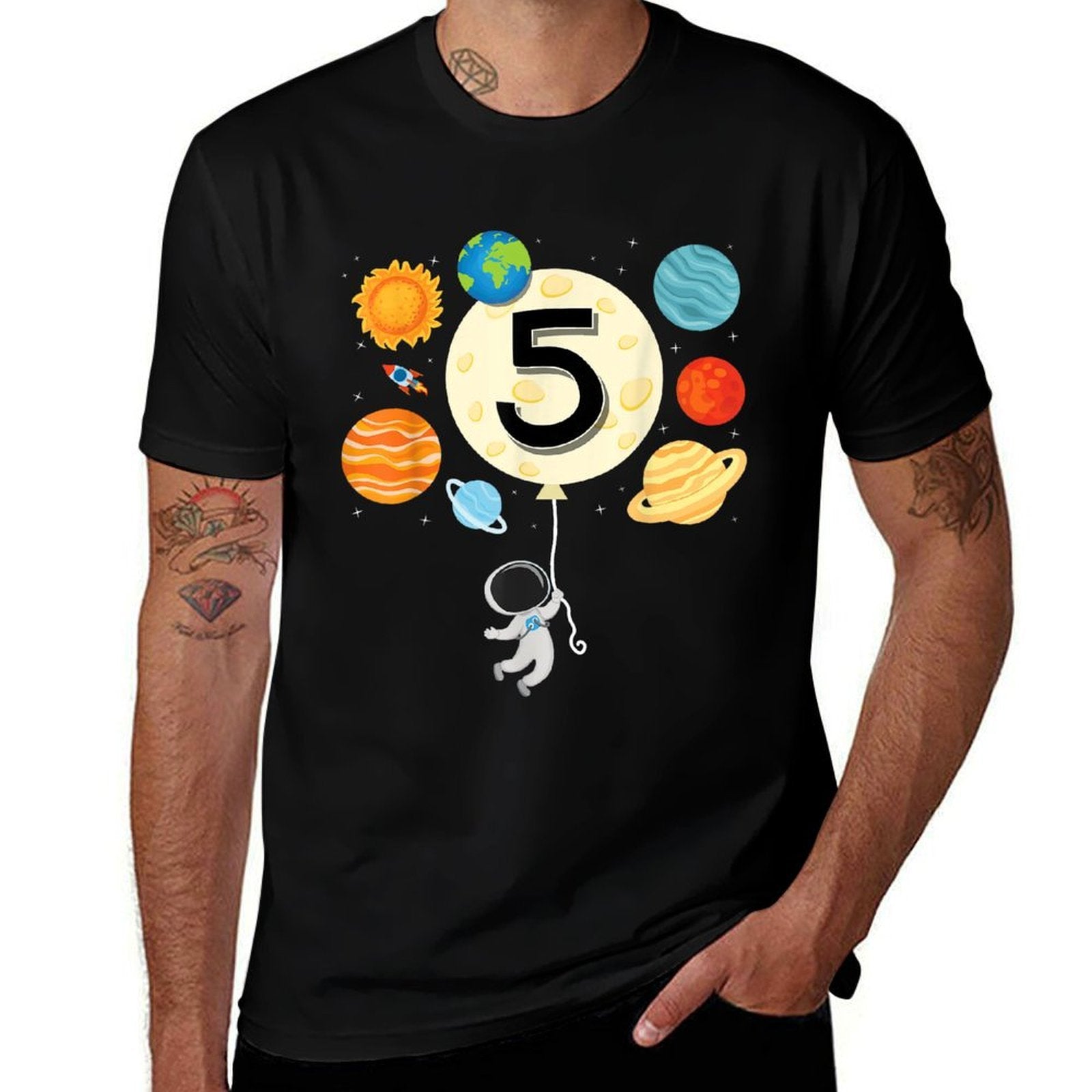 Astronaut Balloon Planets 5th Birthday Space 5 Year Old Kids  Eco-friendly Material T-Shirt