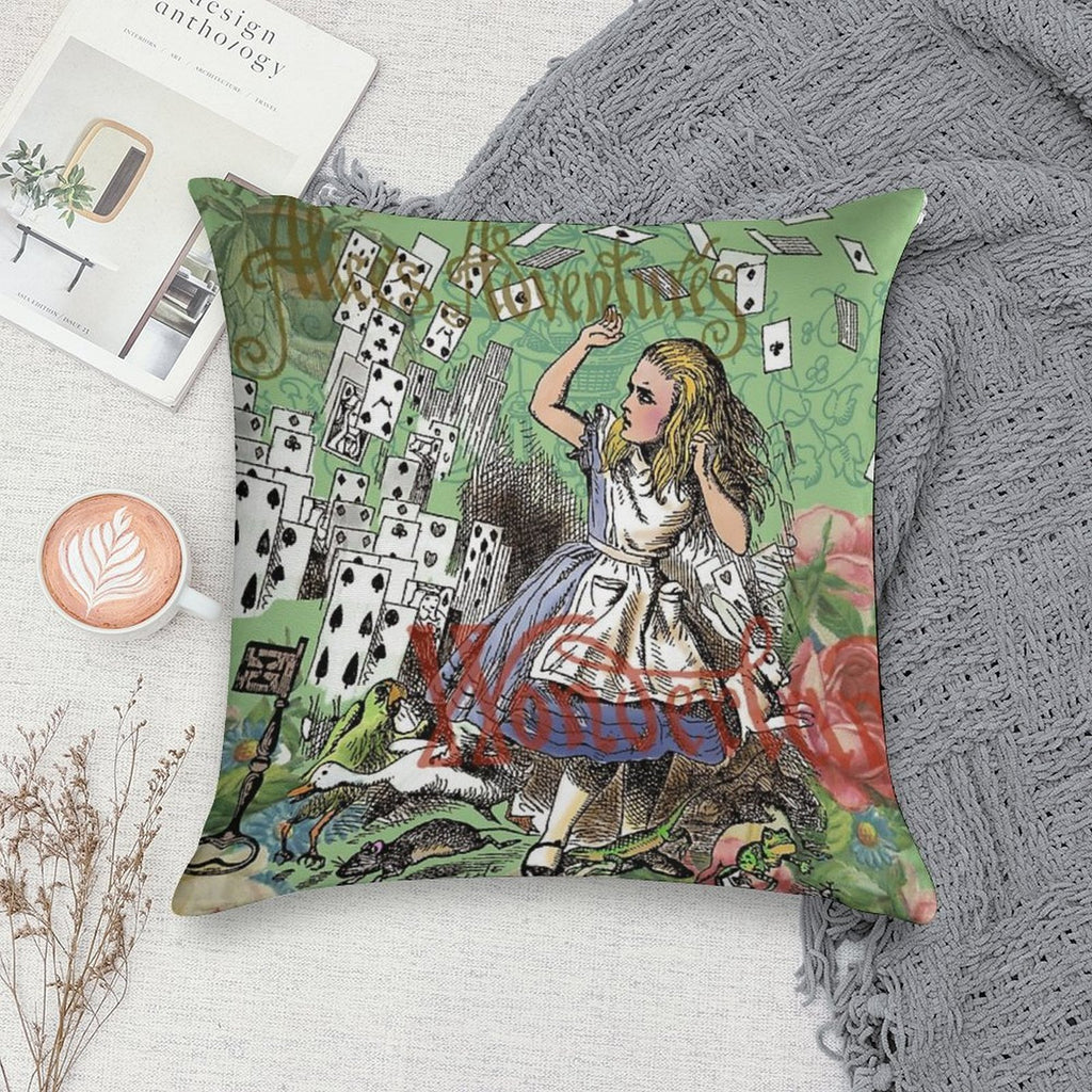 Alice in Wonderland Adventure Vintage Flying Cards Soft Durable Construction Throw Pillow