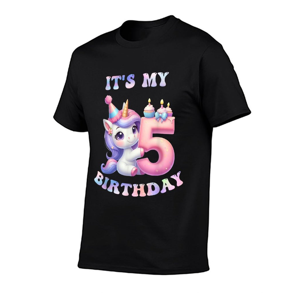 5 Year Old Unicorns Costume For 5th Birthday Girl Party  Ribbed Collar T-Shirt