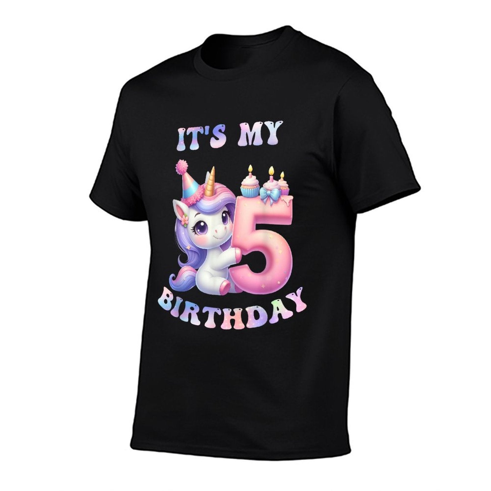 5 Year Old Unicorns Costume For 5th Birthday Girl Party  Ribbed Collar T-Shirt