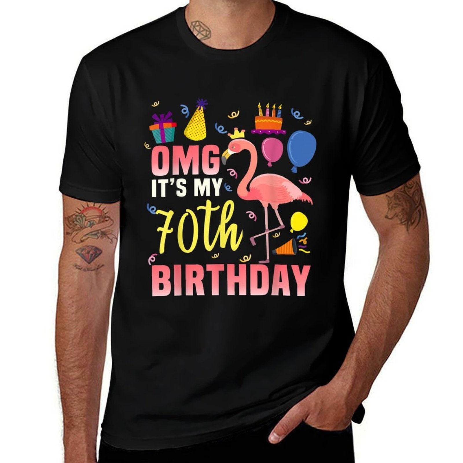 70 Year Old Women Men Gift Flamingo It's My 70th Birthday  Breathable T-Shirt