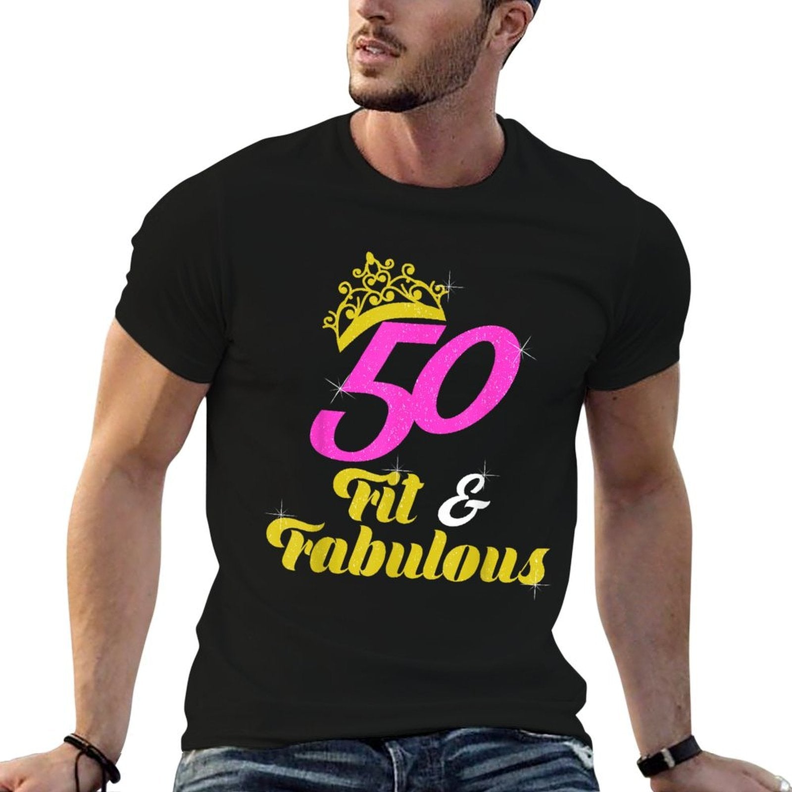 50th Birthday T For Women - 50 Fit And Fabulous  Fade-proof Color T-Shirt
