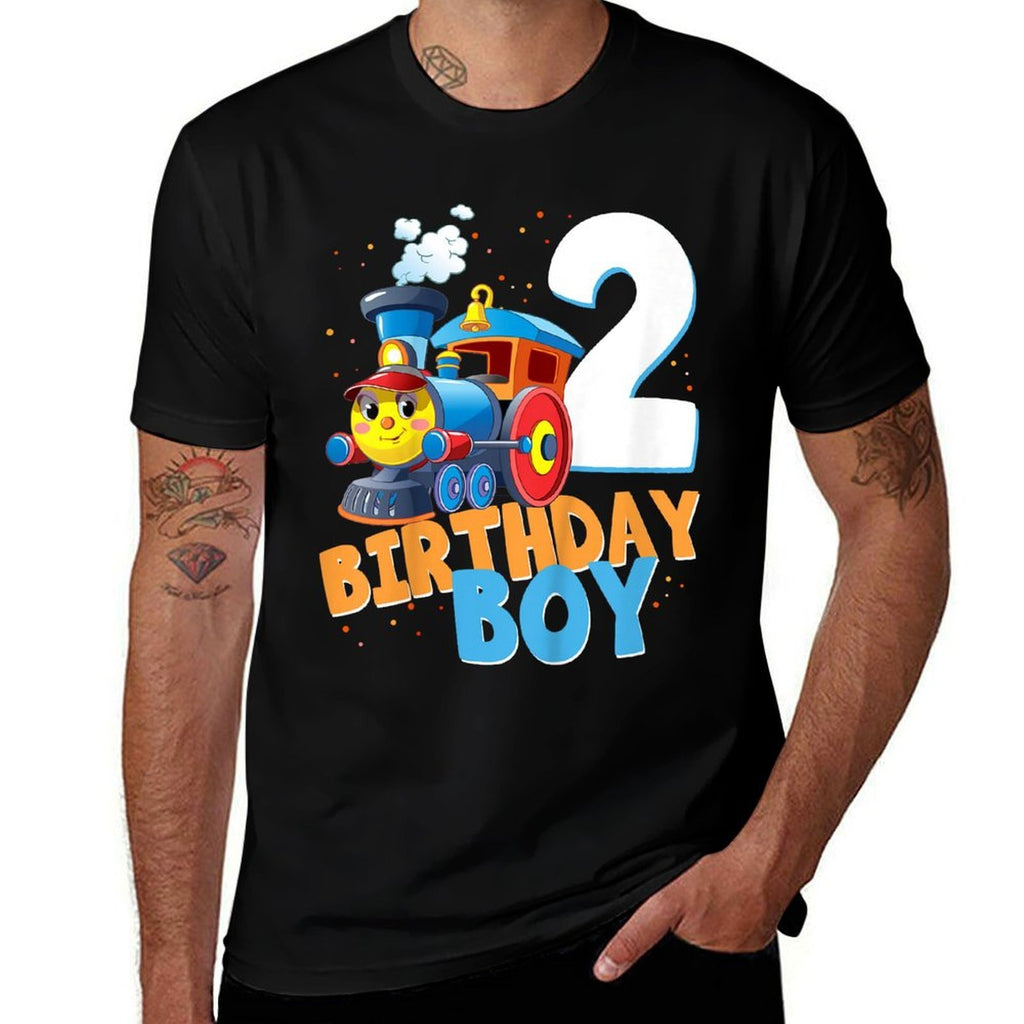 2nd Birthday Train Boys Girls 2 Years Old I'm Two Gift  Trendy Pattern T-Shirt