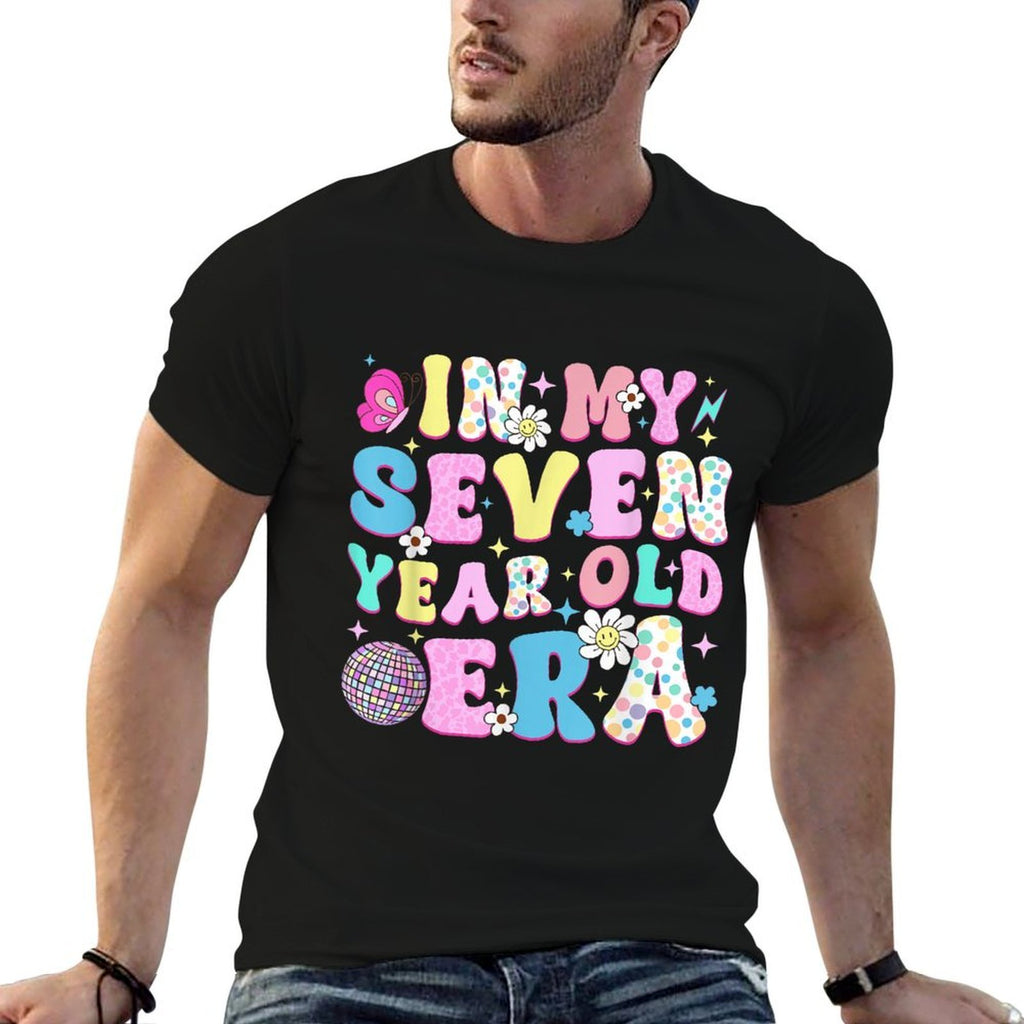 7 Year Old In My Seven Year Old Era Girl Kids 7th Birthday  Heathered Texture T-Shirt