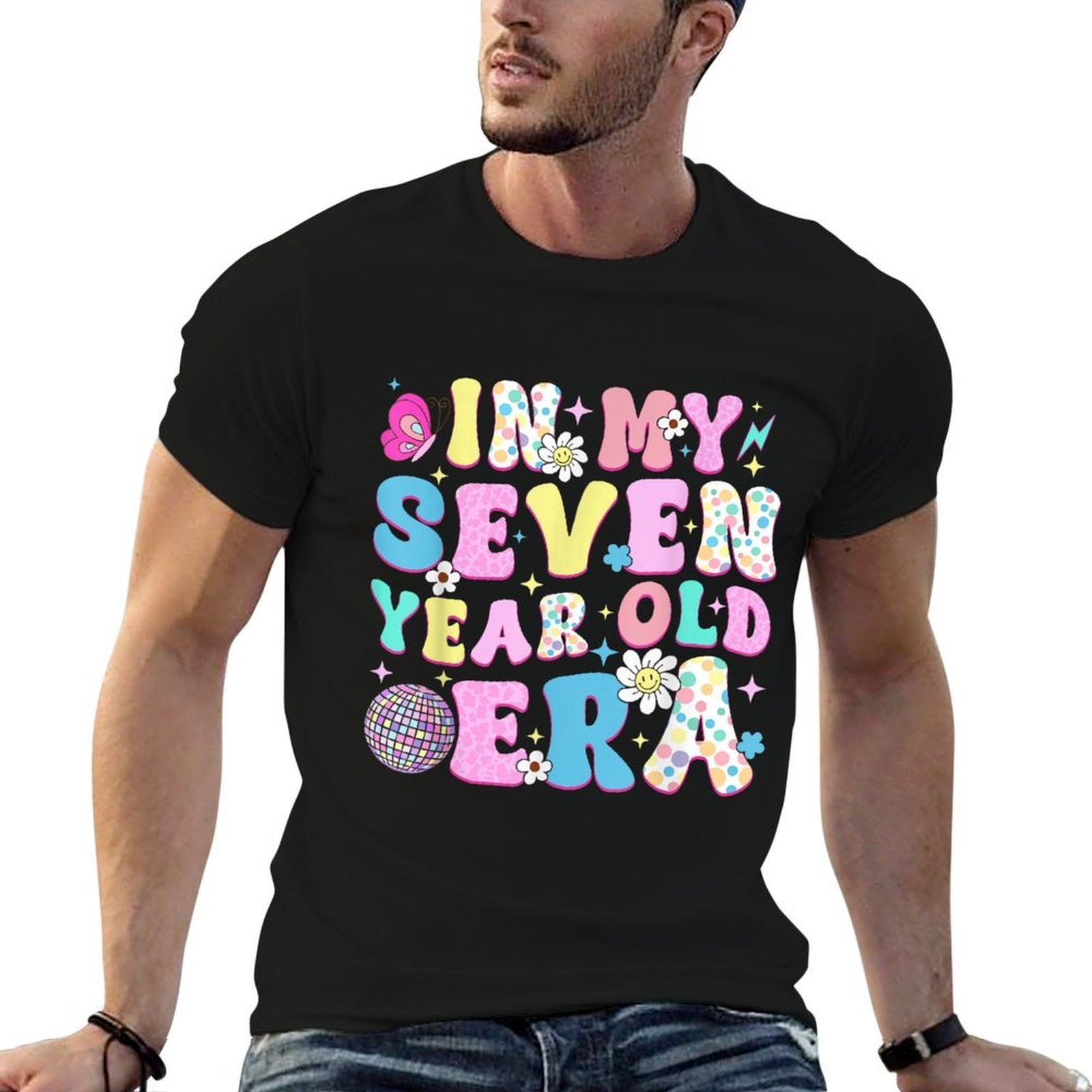 7 Year Old In My Seven Year Old Era Girl Kids 7th Birthday  Heathered Texture T-Shirt