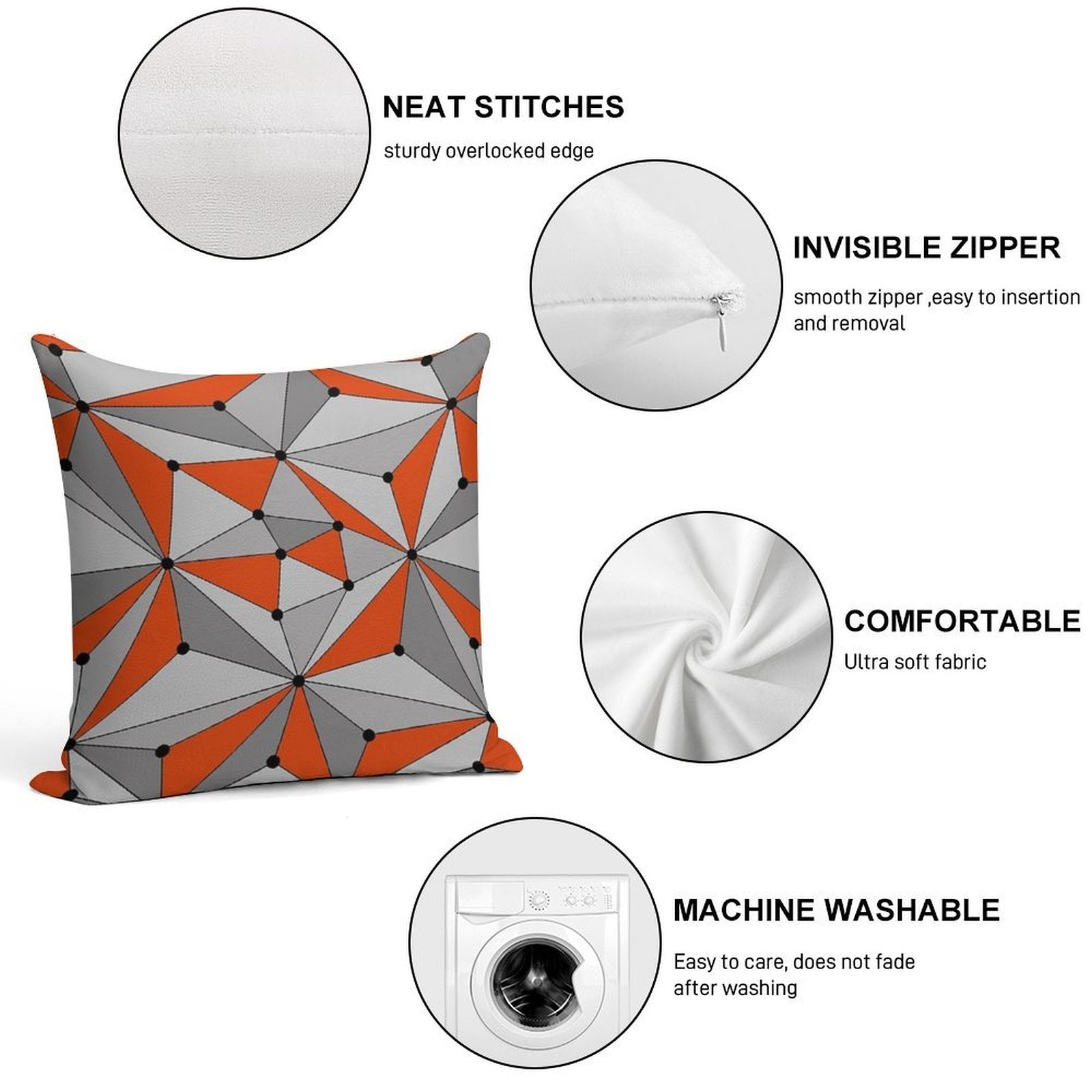 Abstract Geometric Pattern - Orange And Gray. Soft Decorative Cover Throw Pillow
