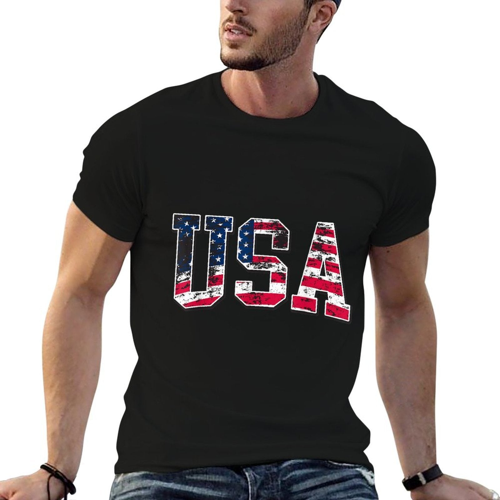4th of July USA Apparel Unisex-Adults Kids Vintage American Black Small Classic Fit  Slim-fit Cut T-Shirt