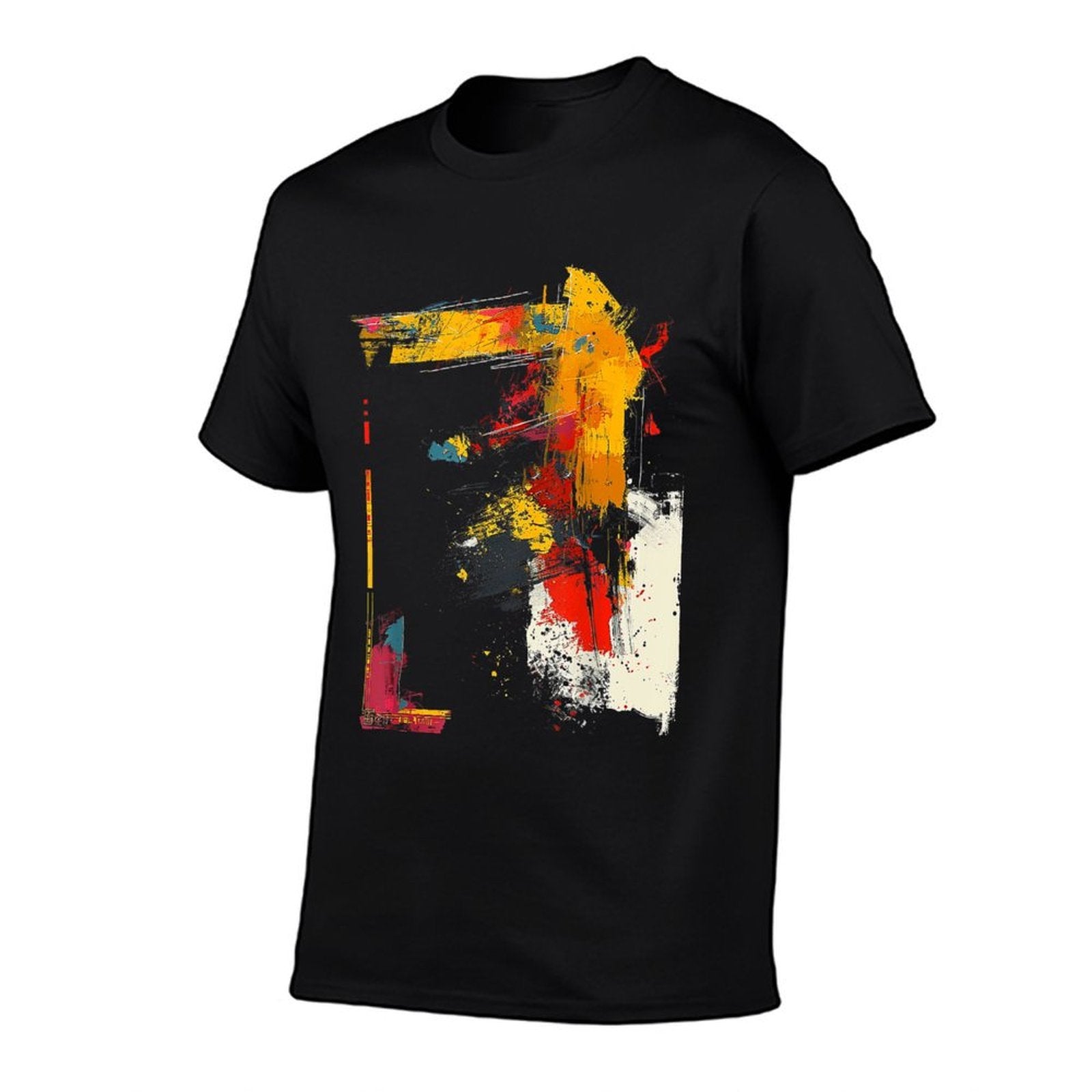 Art Painting Abstract Drawing Graphic Motif  Ribbed Collar T-Shirt