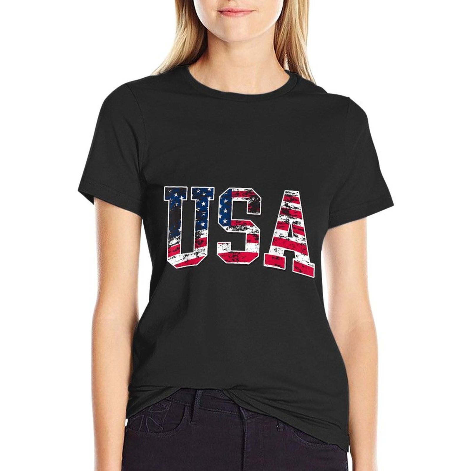 4th of July USA Apparel Unisex-Adults Kids Vintage American Black Small Classic Fit  Slim-fit Cut T-Shirt