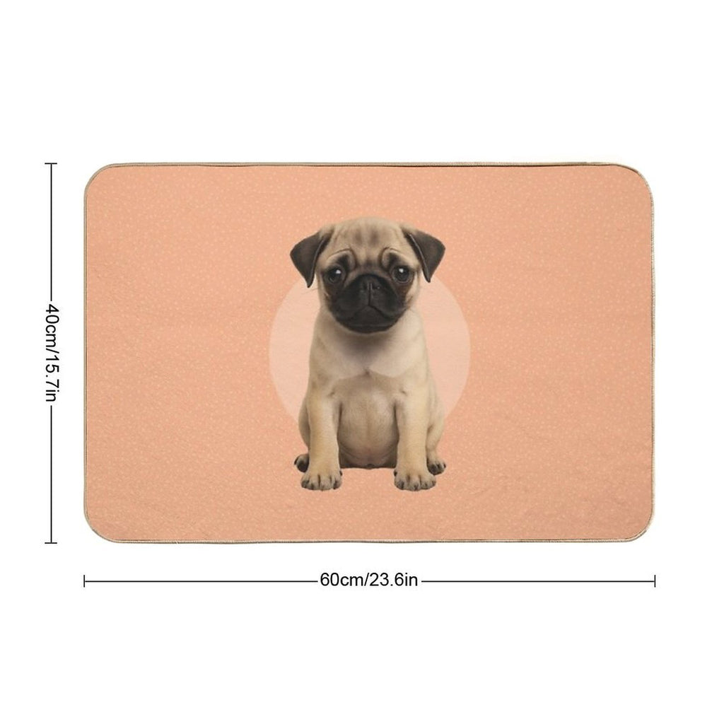 Cute Pug Puppy on Ditsy Background - Peach  High-Traffic Bath Mat