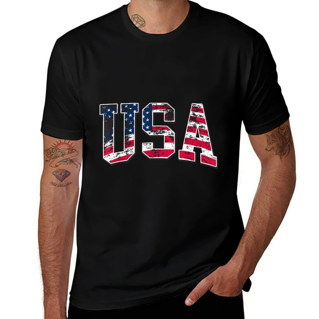 4th of July USA Apparel Unisex-Adults Kids Vintage American Black Small Classic Fit  Slim-fit Cut T-Shirt