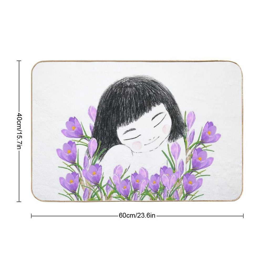 A Smiley Girl  Among Violet Saffron Blooms  Rapid-Drying Bath Mat